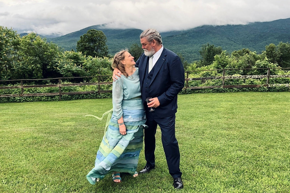 A Hand Painted Mother of the Bride Dress in Tones of Blue