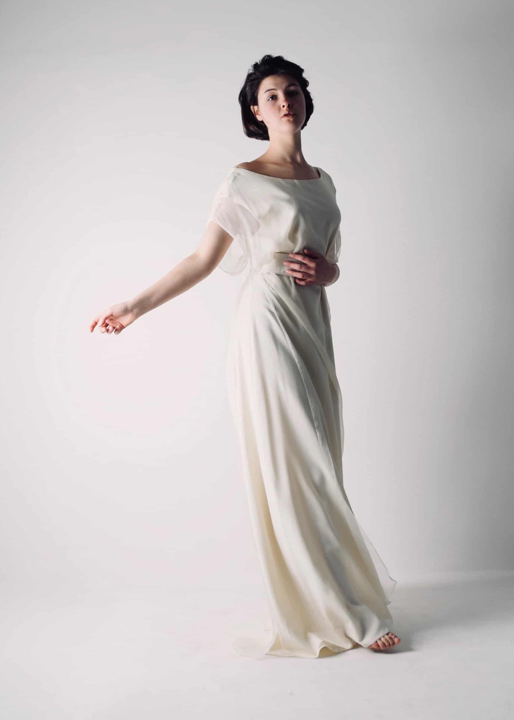 HEDERA, a Celtic Goddess Wedding Dress in Silk with a Belt