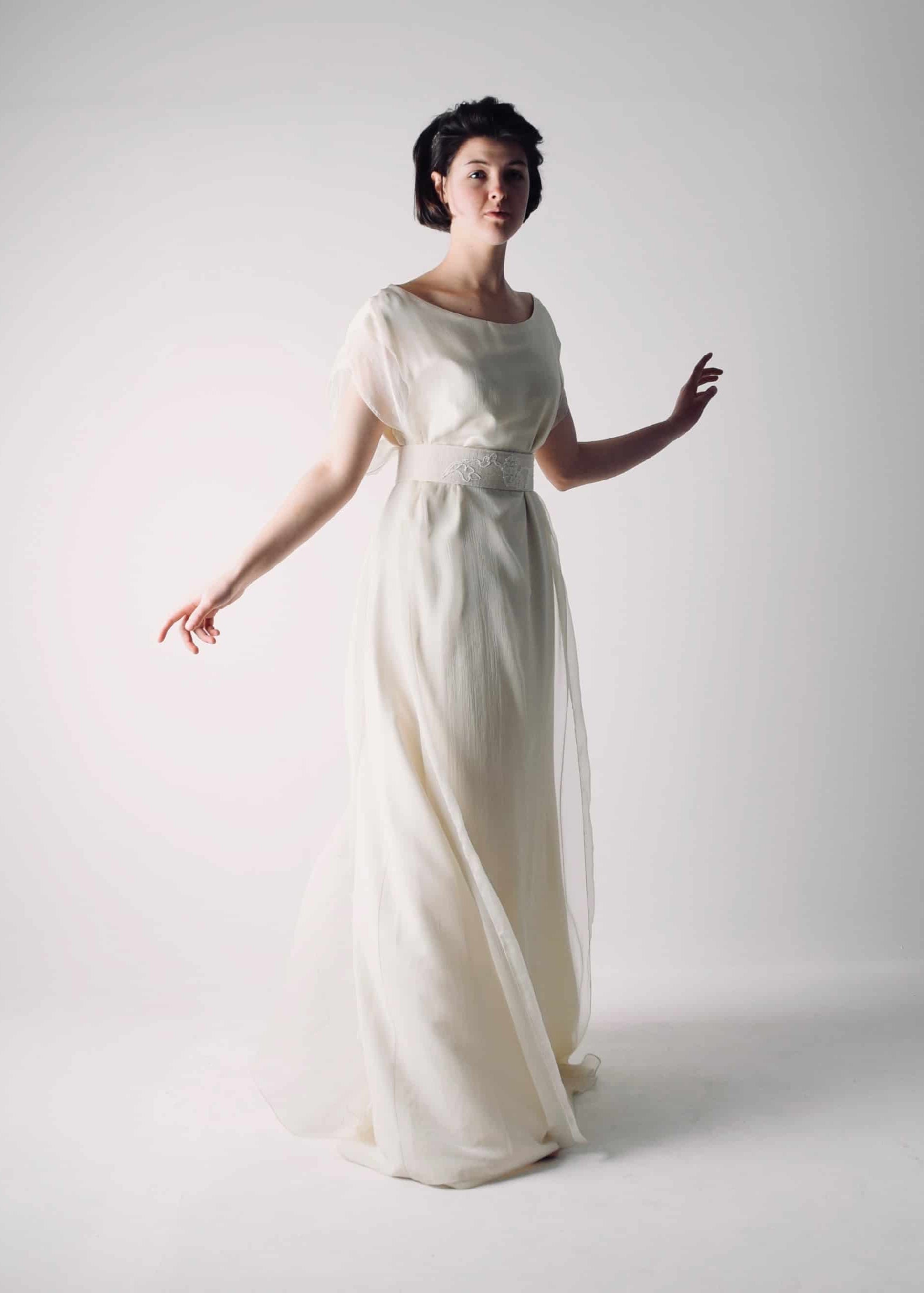 HEDERA, a Celtic Goddess Wedding Dress in Silk with a Belt