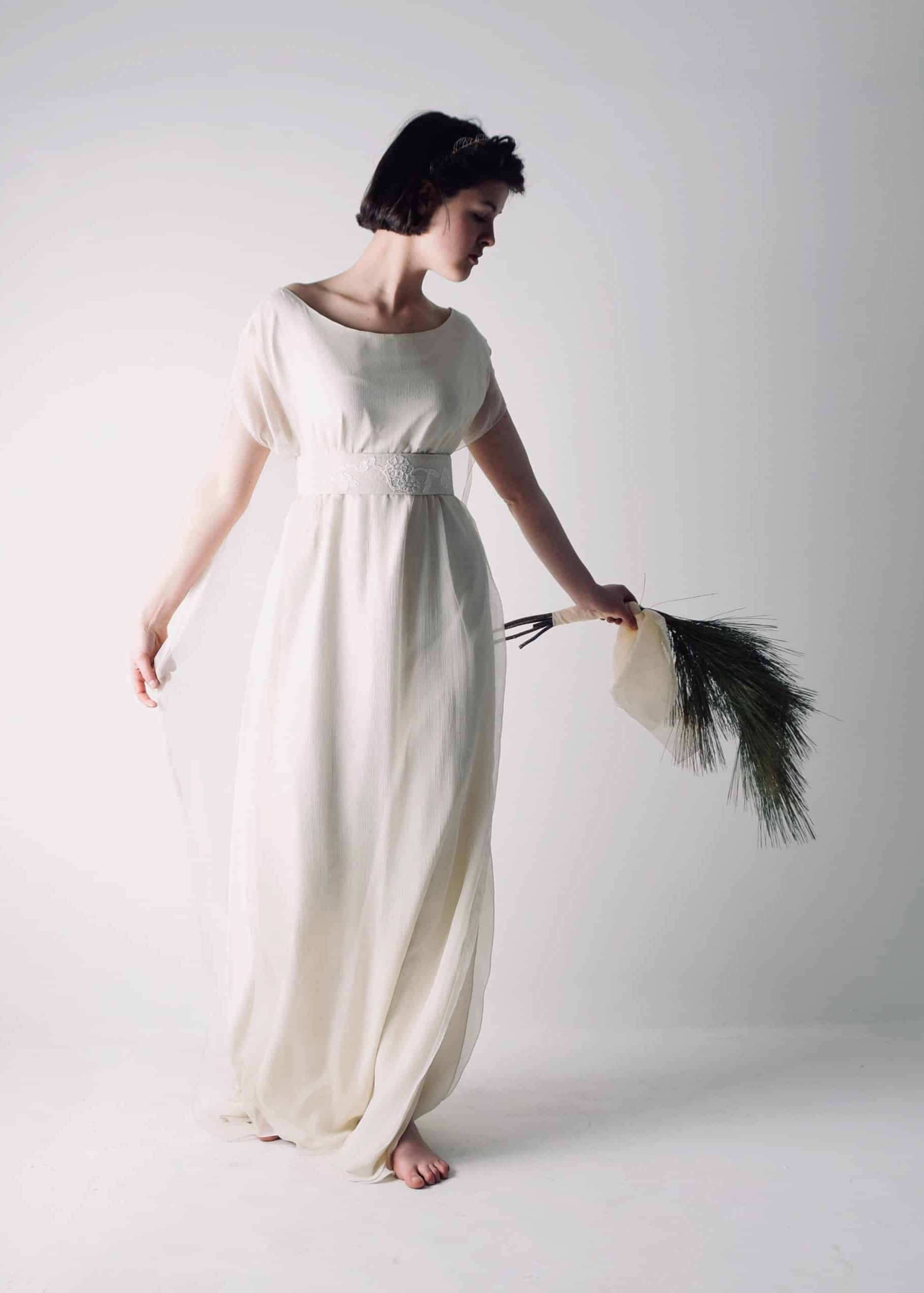 HEDERA, a Celtic Goddess Wedding Dress in Silk with a Belt