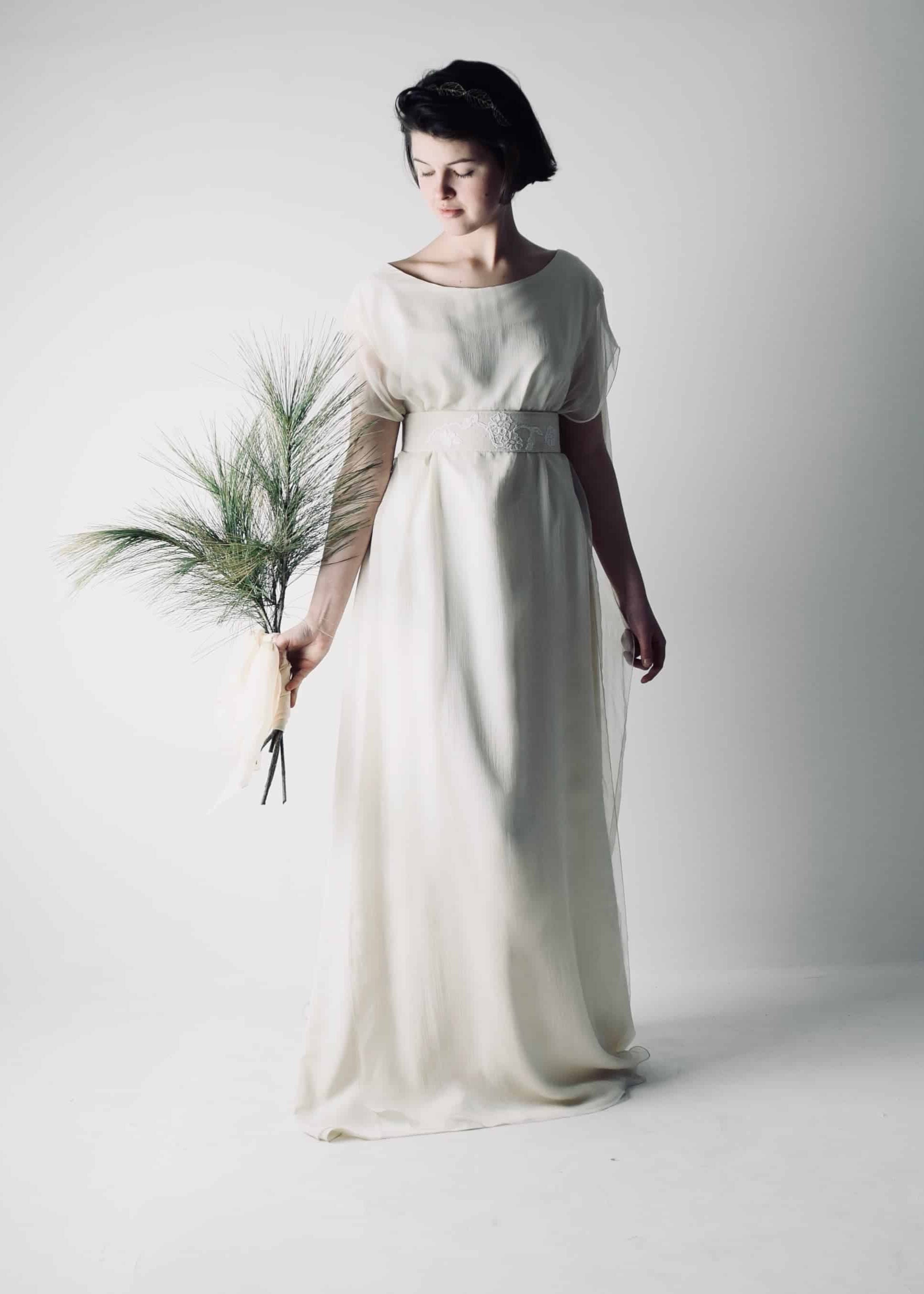 HEDERA, a Celtic Goddess Wedding Dress in Silk with a Belt