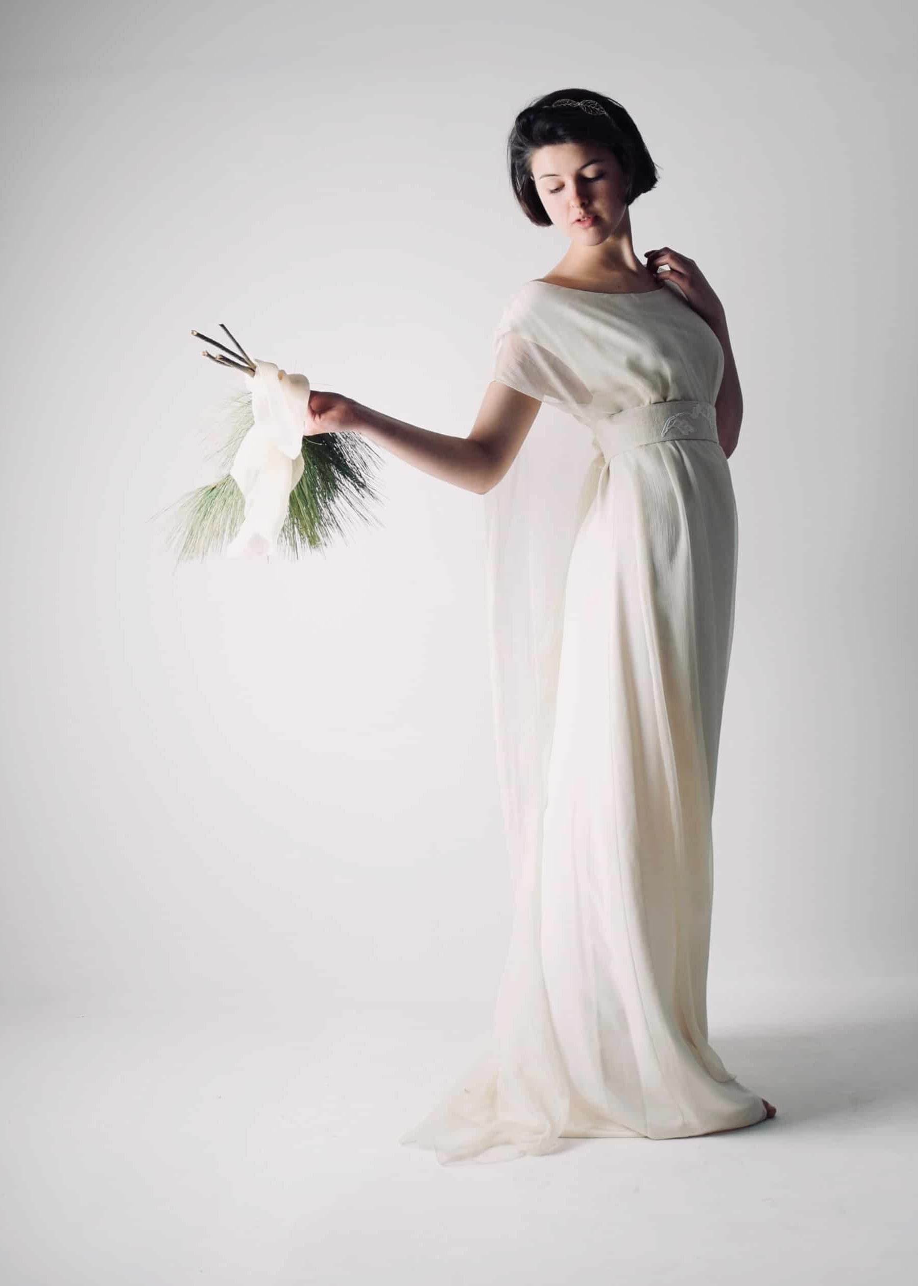 HEDERA, a Celtic Goddess Wedding Dress in Silk with a Belt