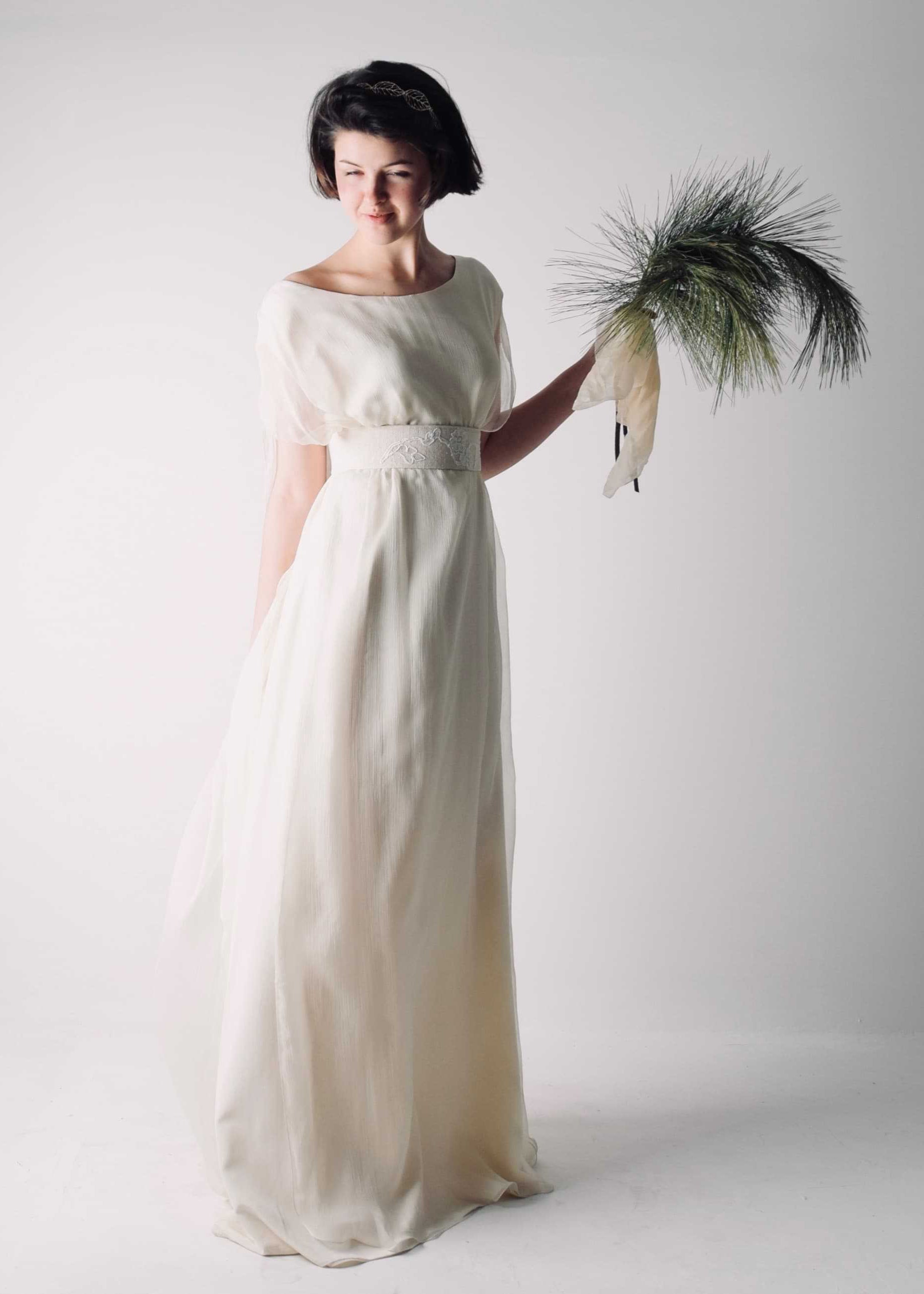 HEDERA, a Celtic Goddess Wedding Dress in Silk with a Belt