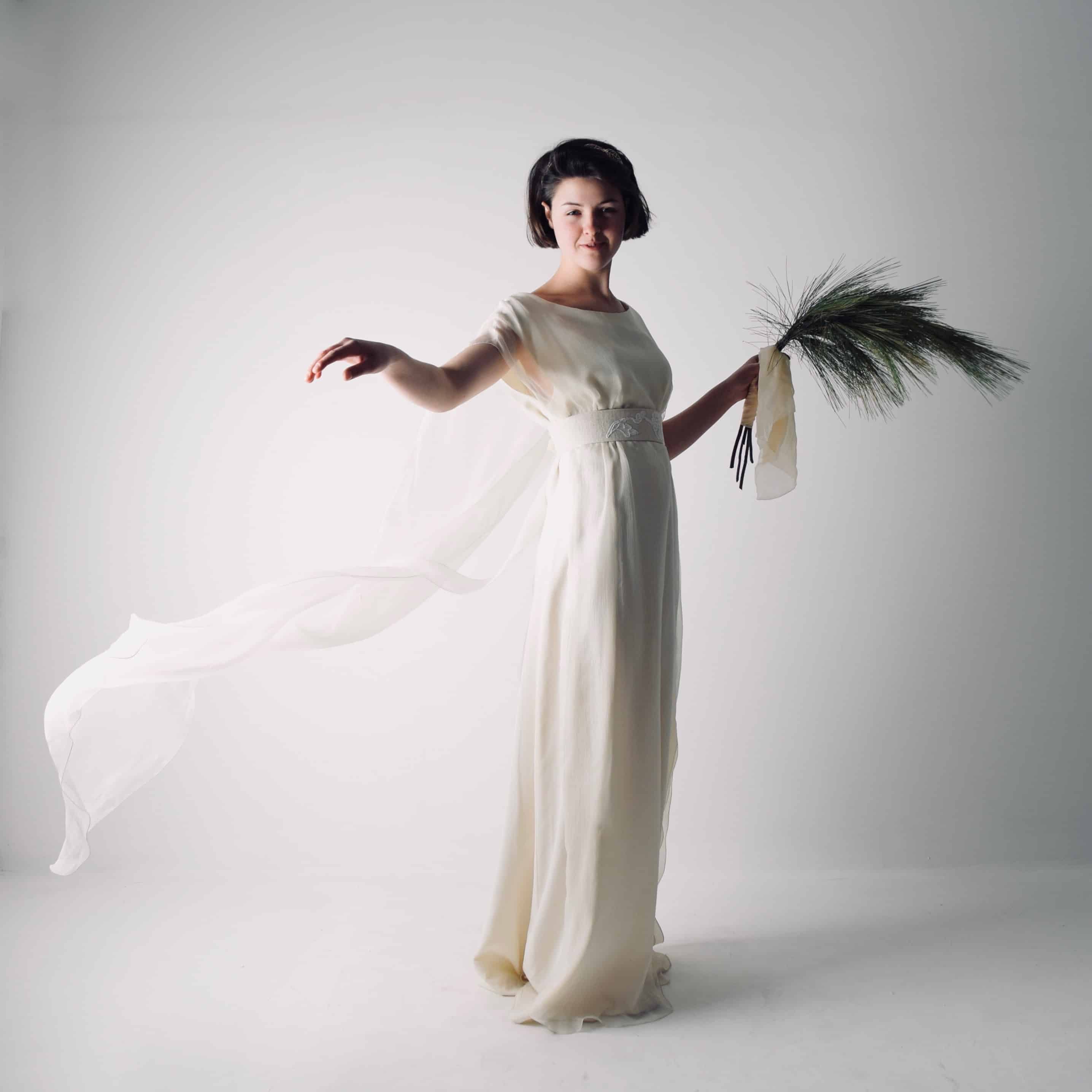 HEDERA, a Celtic Goddess Wedding Dress in Silk with a Belt