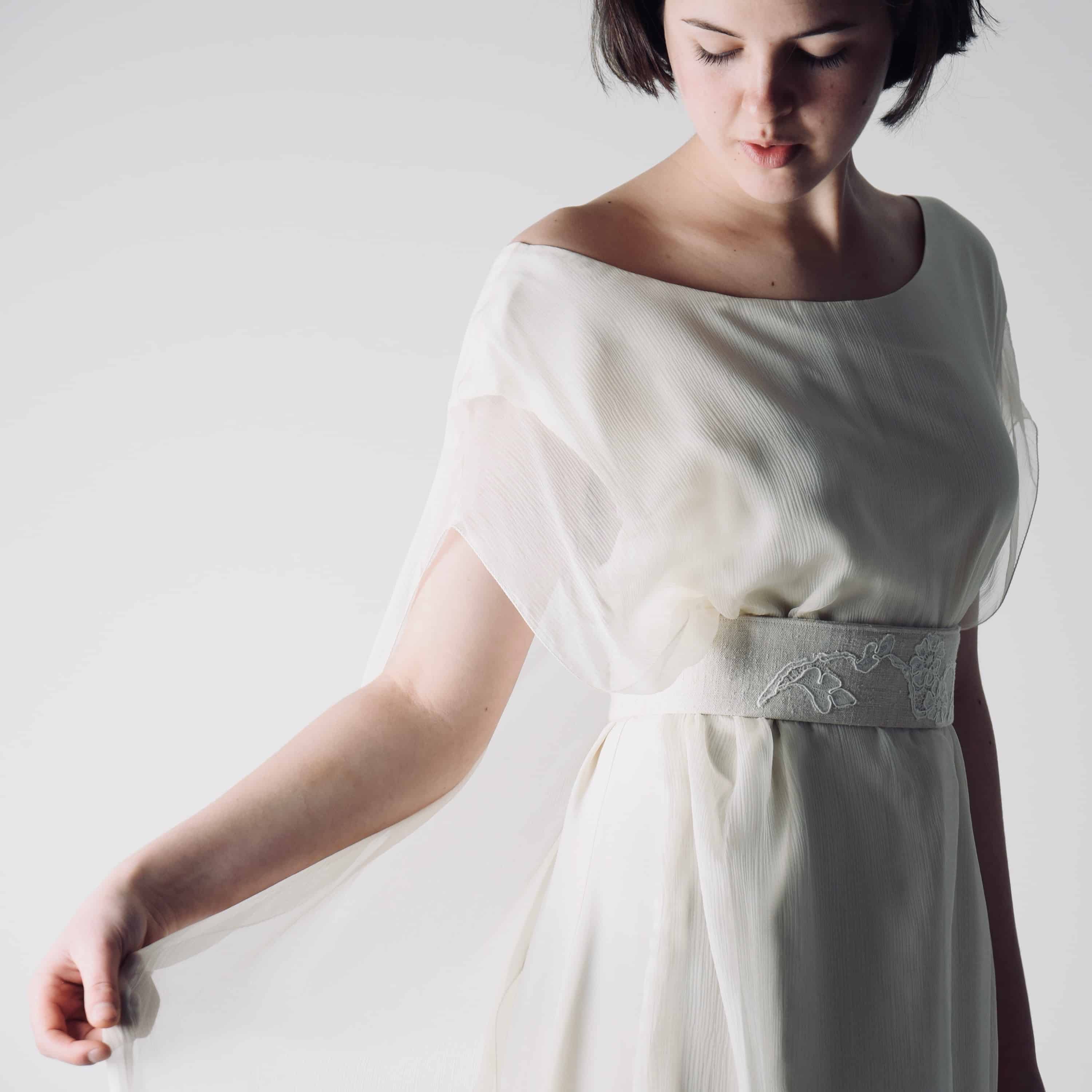 HEDERA, a Celtic Goddess Wedding Dress in Silk with a Belt