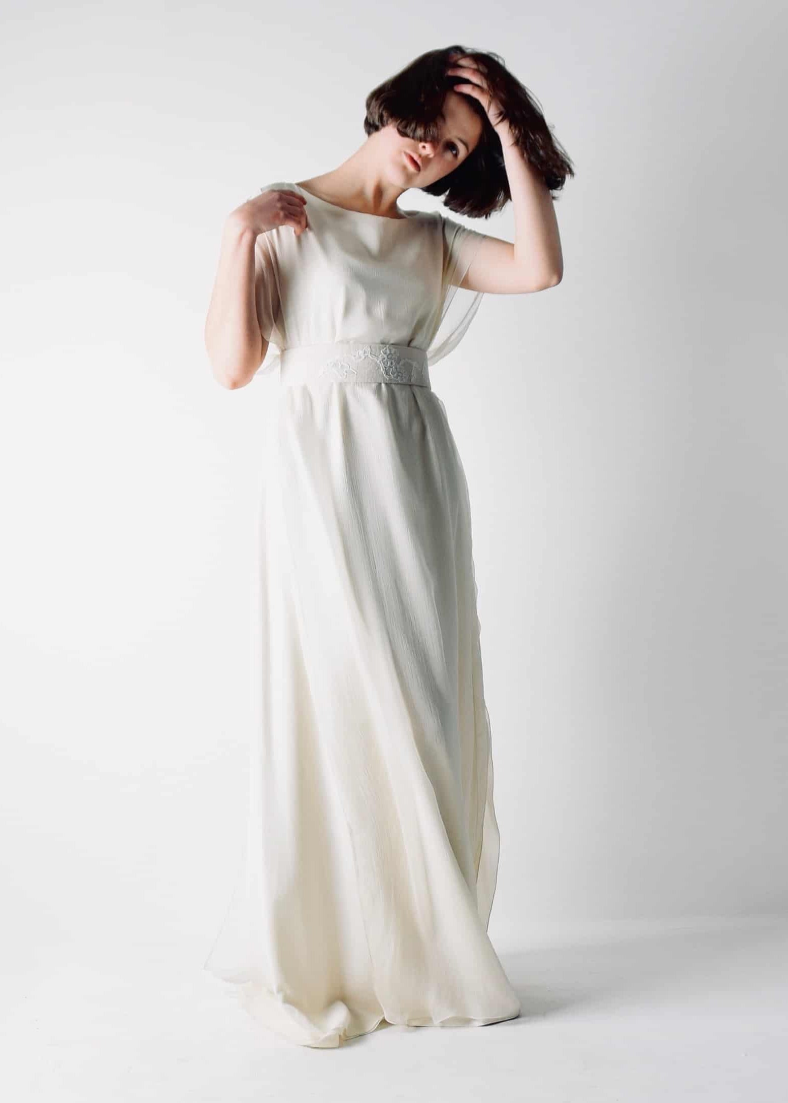 HEDERA, a Celtic Goddess Wedding Dress in Silk with a Belt