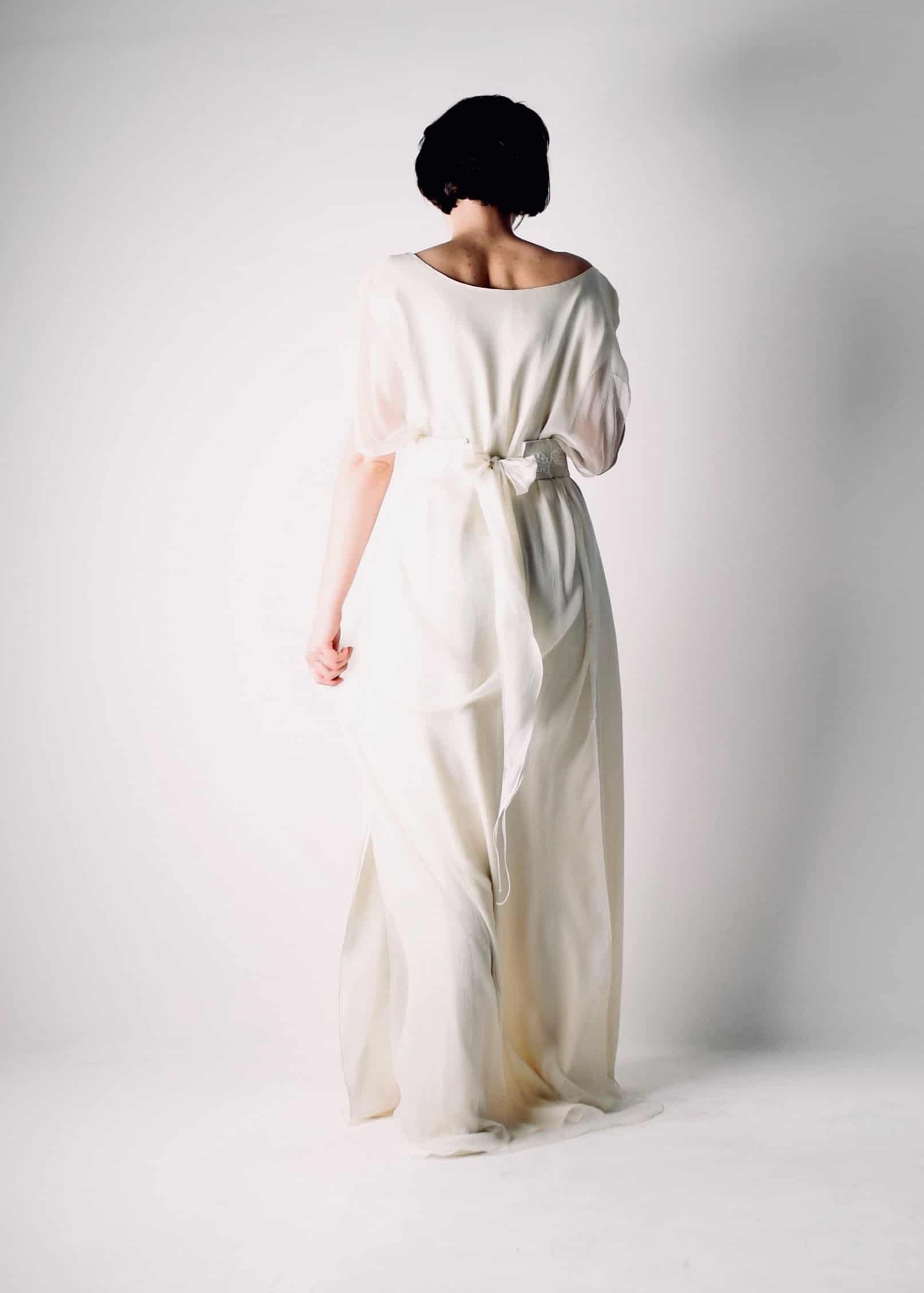 HEDERA, a Celtic Goddess Wedding Dress in Silk with a Belt