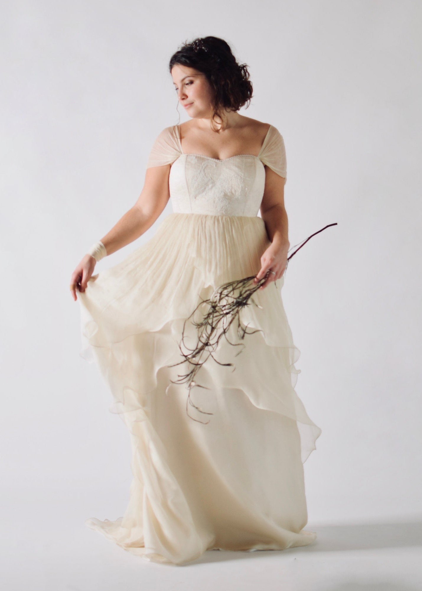 ANTHERICUM in Blush, a Victorian Style Silk Chiffon Wedding Dress