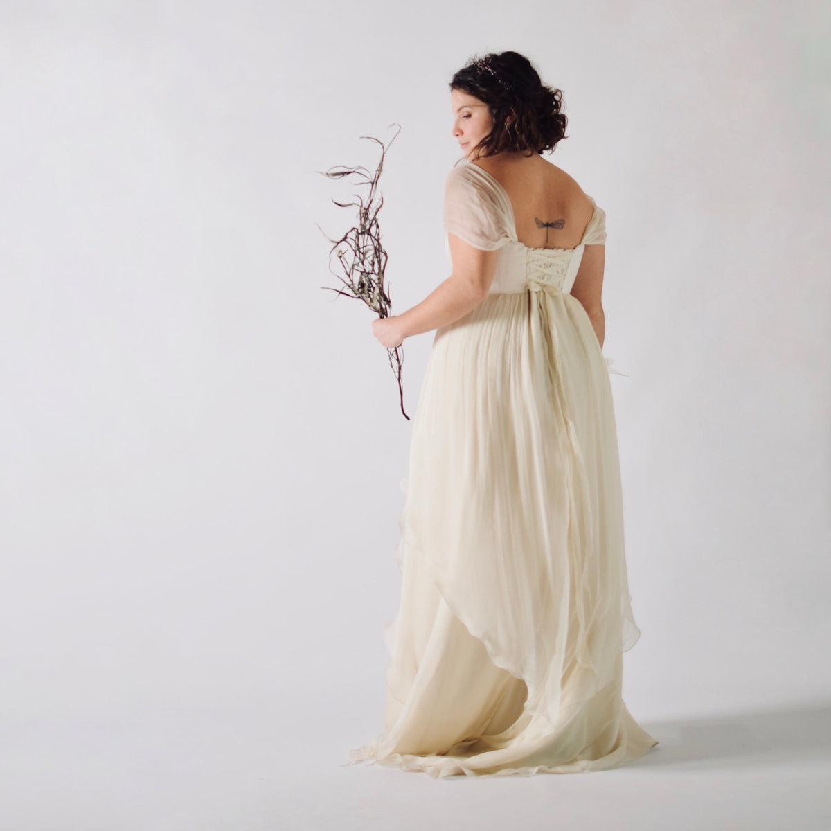 ANTHERICUM, a Silk Chiffon Layered Wedding Dress with a Corset Bodice – Larimeloom