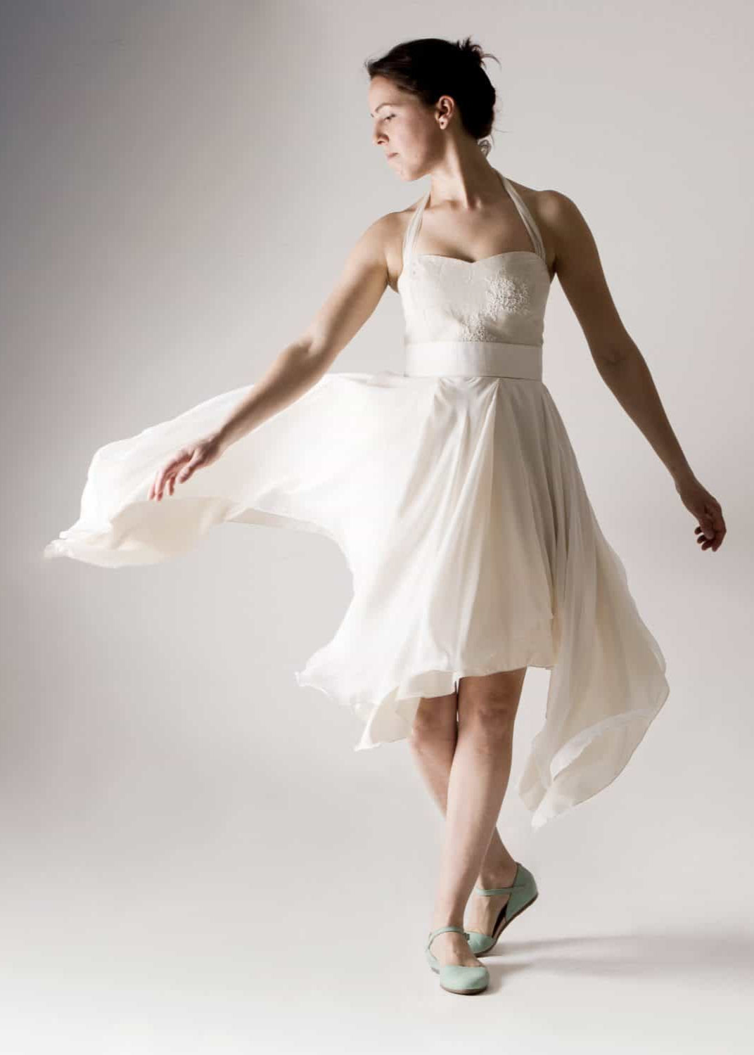 green emerald velvet dress Fairy Sheath Strapless White Satin Short Wedding Dress with Lace AB24121906  – Anniebride main image 1