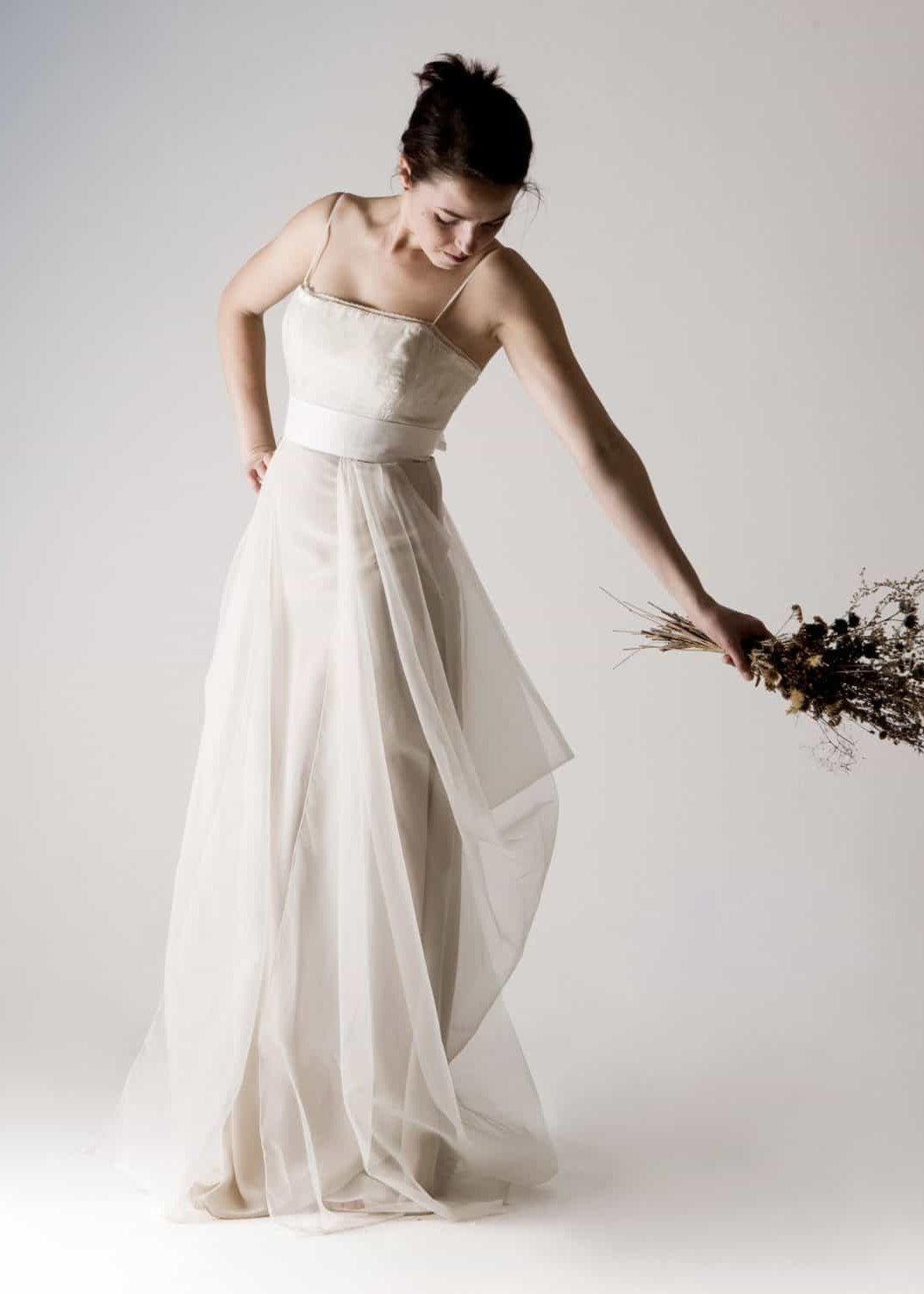 POTENTILLA, a Velvet and Organza Draped Wedding Dress, 1920s style