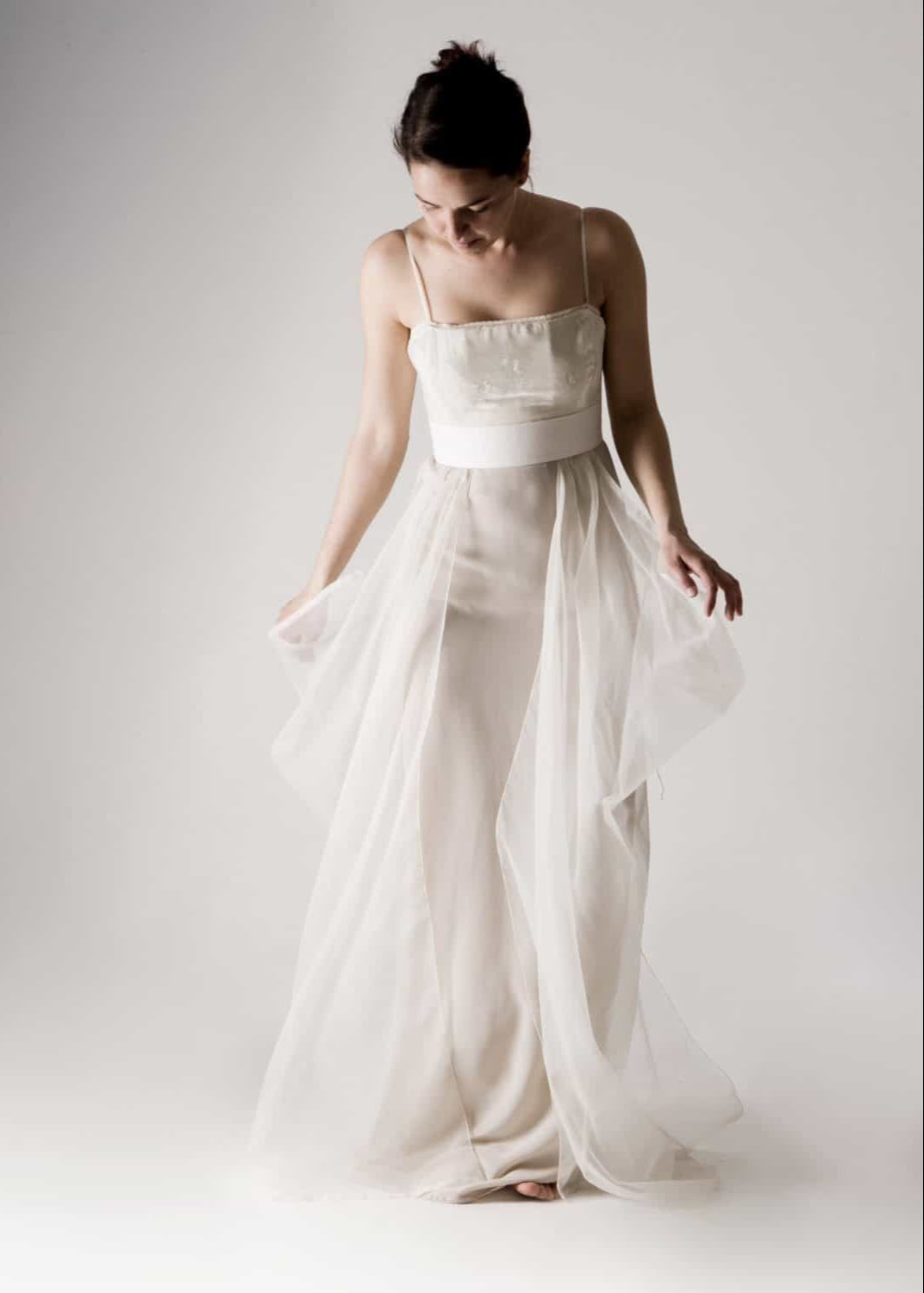 POTENTILLA, a Velvet and Organza Draped Wedding Dress, 1920s style, front view