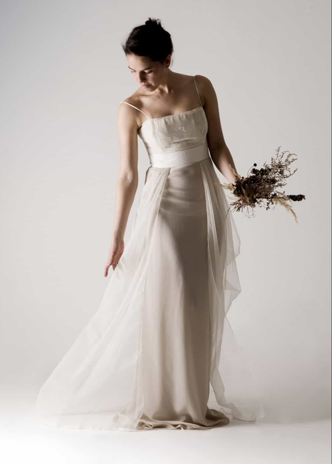 POTENTILLA, a Velvet and Organza Draped Wedding Dress, 1920s style, side view