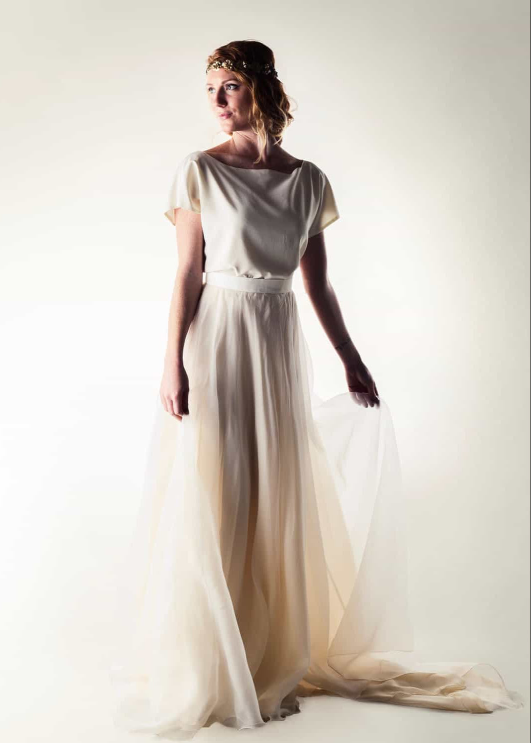 DANDELION, Comfortable Two Piece Wedding Dress Outfit in Silk Organza