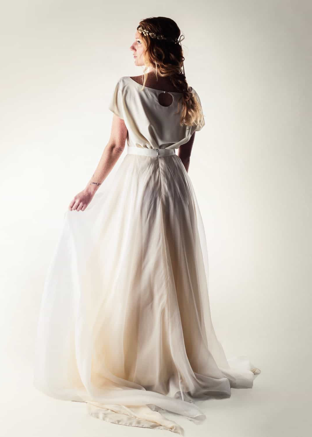 DANDELION, Comfortable Two Piece Wedding Dress Outfit in Silk Organza - Back
