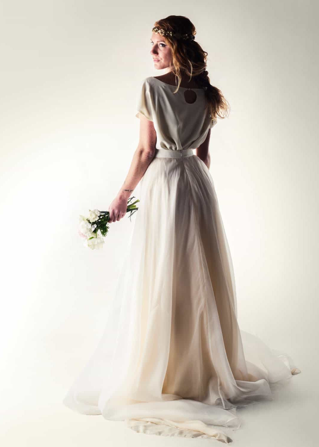 DANDELION, Comfortable Two Piece Wedding Dress Outfit in Silk Organza