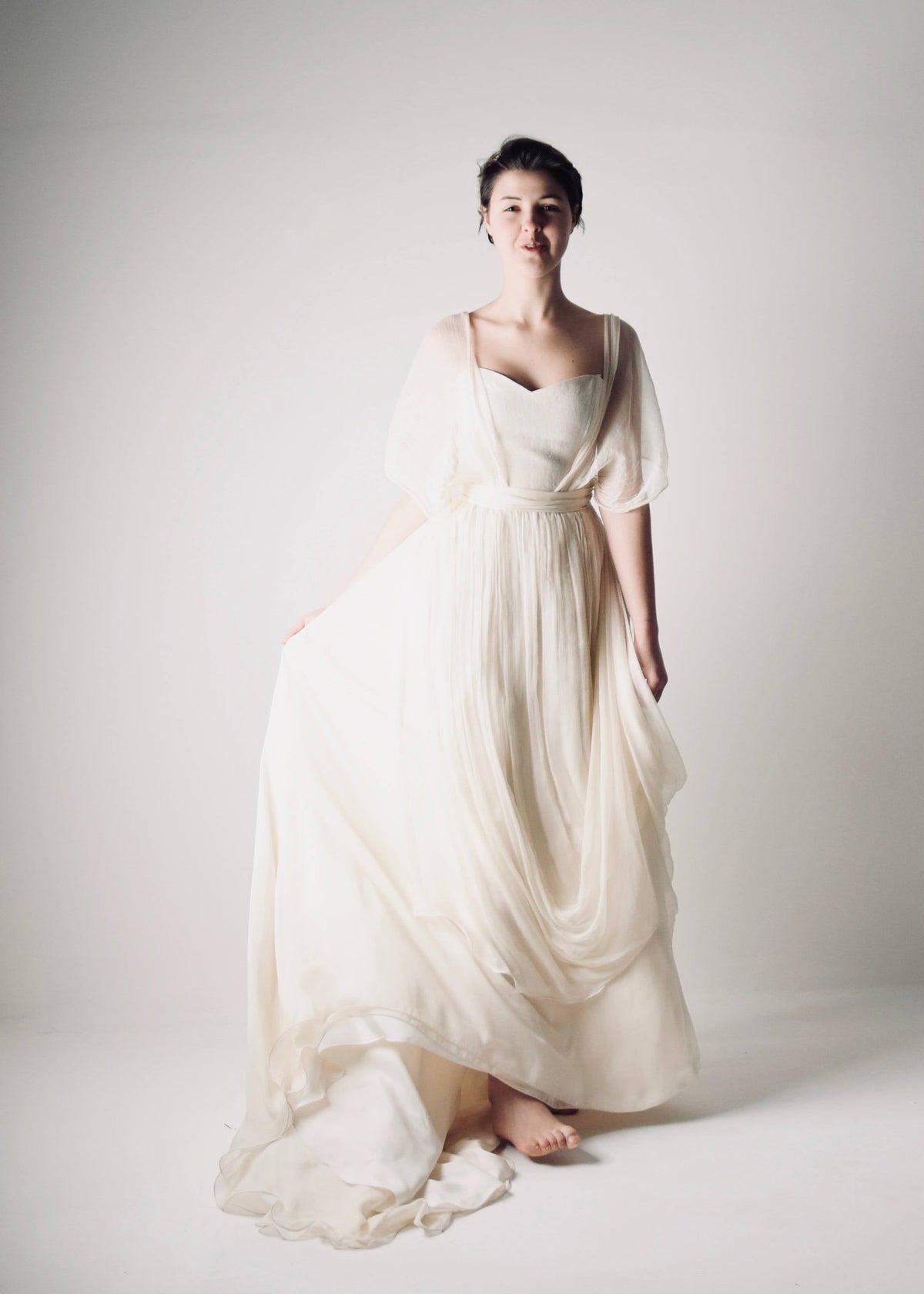 asymmetrical chiffon wedding dress PAPAVER, an Asimmetric Grecian Style in – Larimeloom Fabric Quantity:Half piece - 23 metres / 25 yards tasc Sage Satin Bridesmaid Dress White Zipper Back