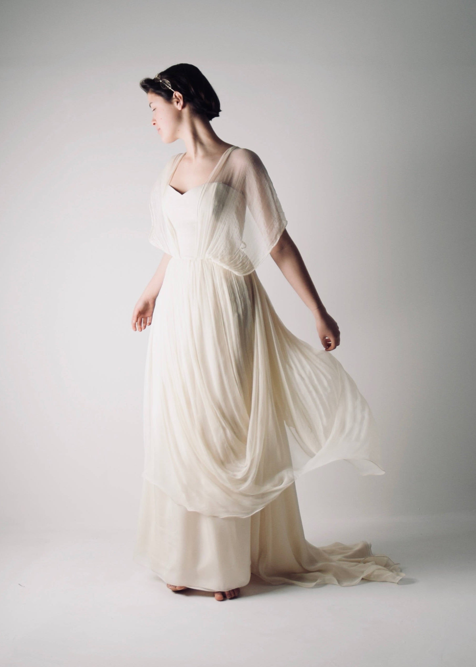 PAPAVER, a Grecian Wedding Dress in Flowing Chiffon, side