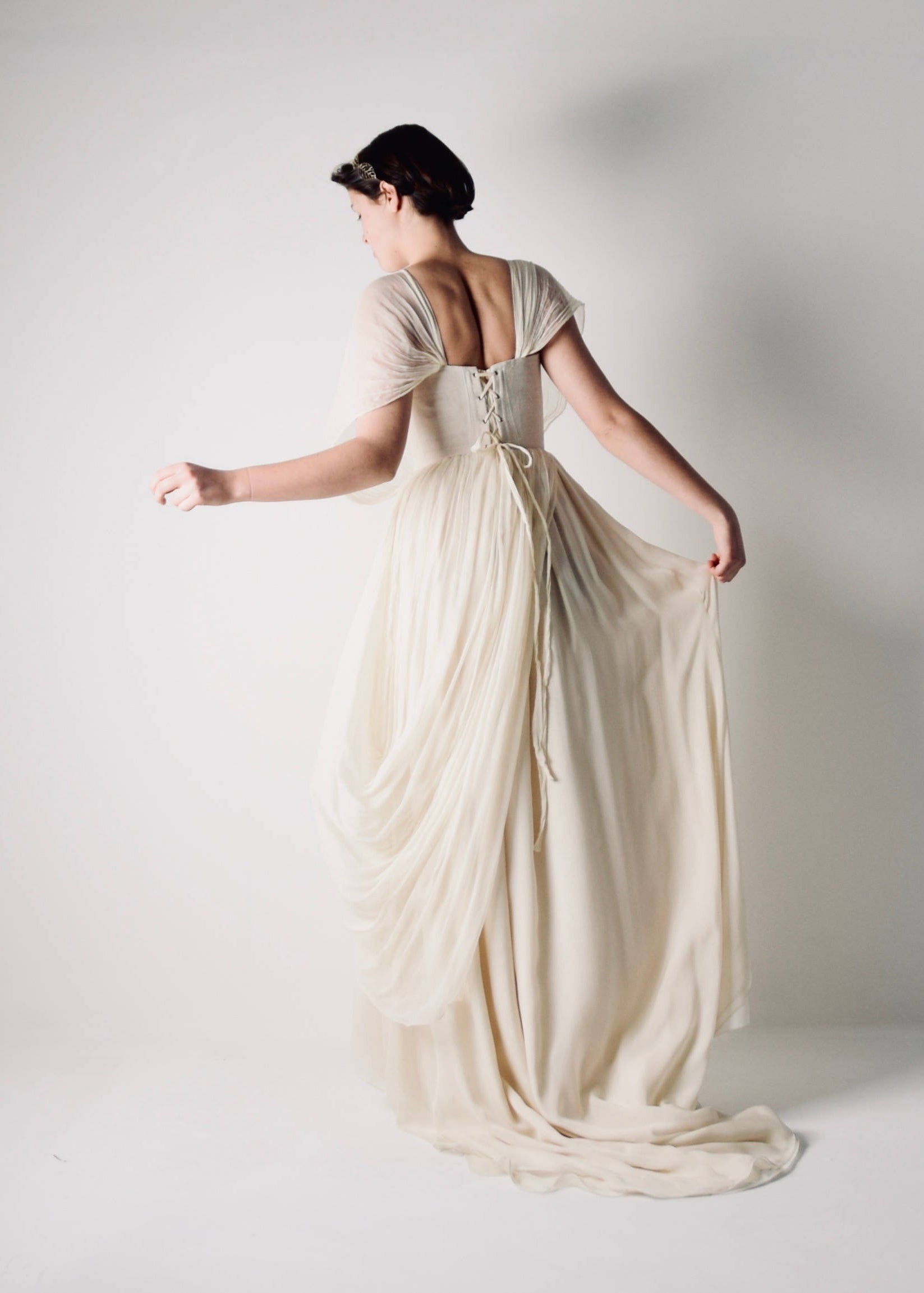 PAPAVER, a Grecian Wedding Dress in Flowing Chiffon, back