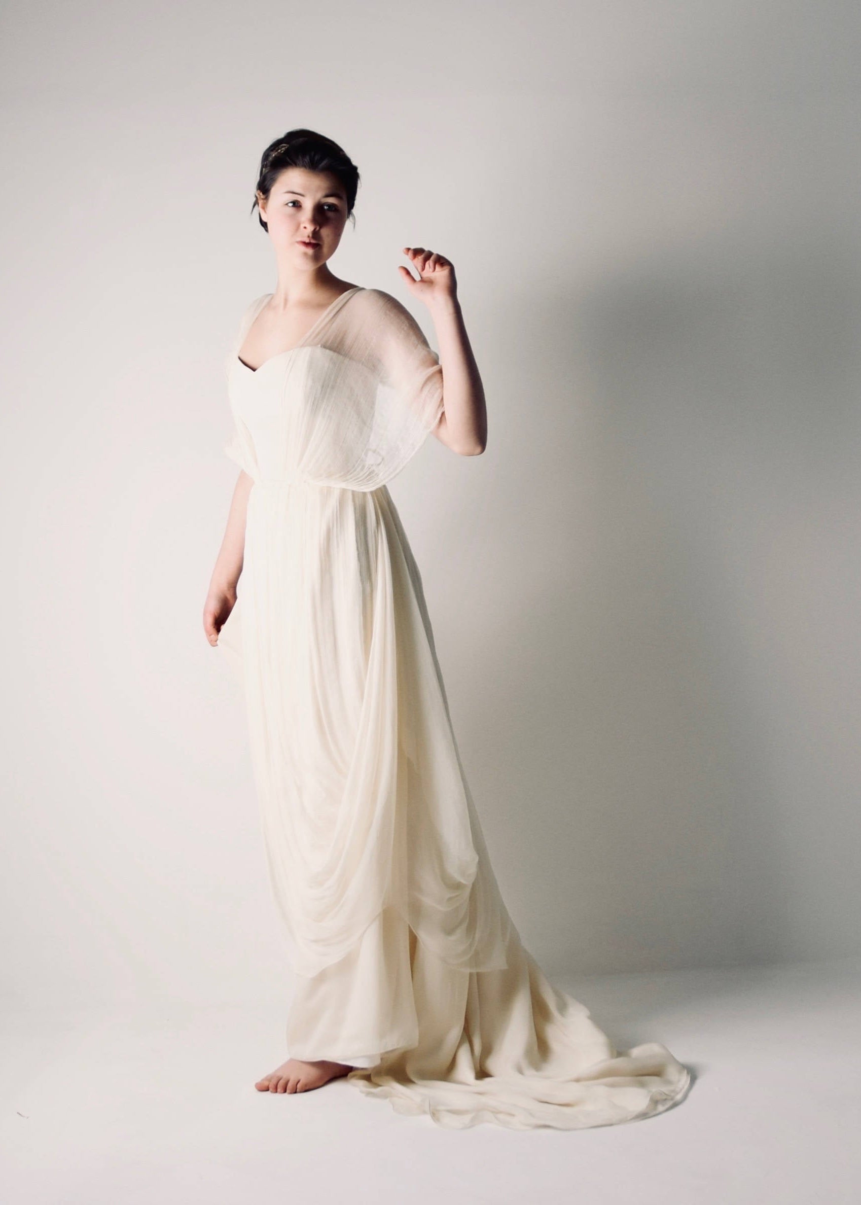 PAPAVER, a Grecian Wedding Dress in Flowing Chiffon, side