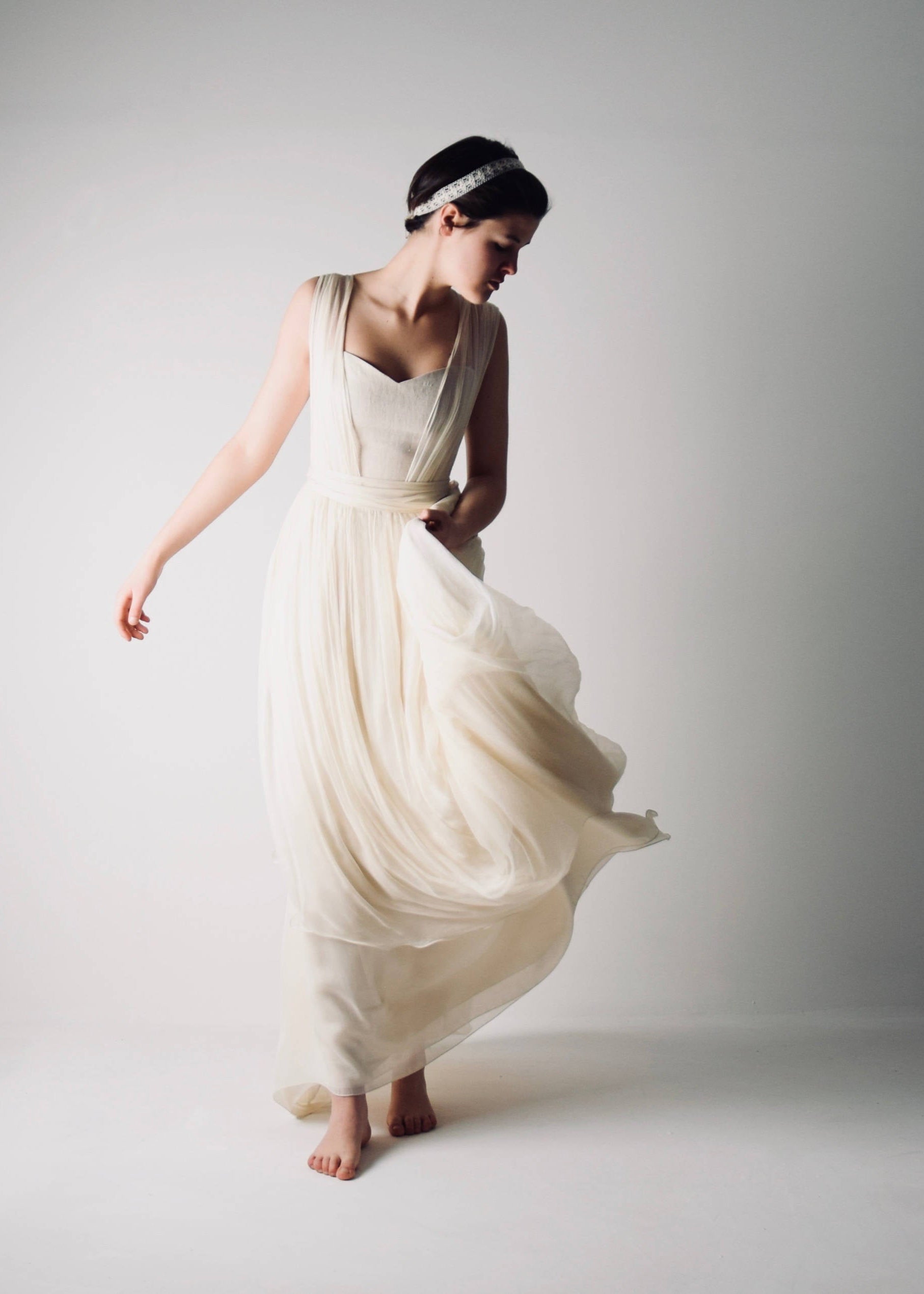 PAPAVER, a Grecian Wedding Dress in Flowing Chiffon, movement
