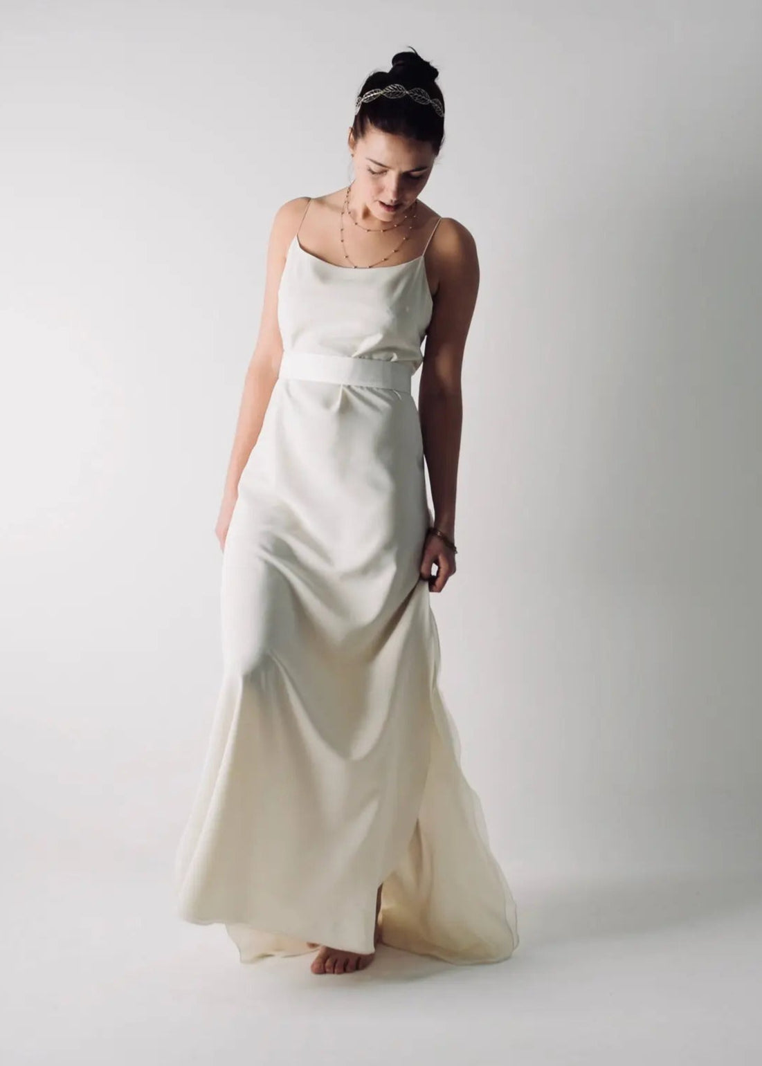 SAPONARIA, a Simple Slip Wedding Dress, with side slits and a belt