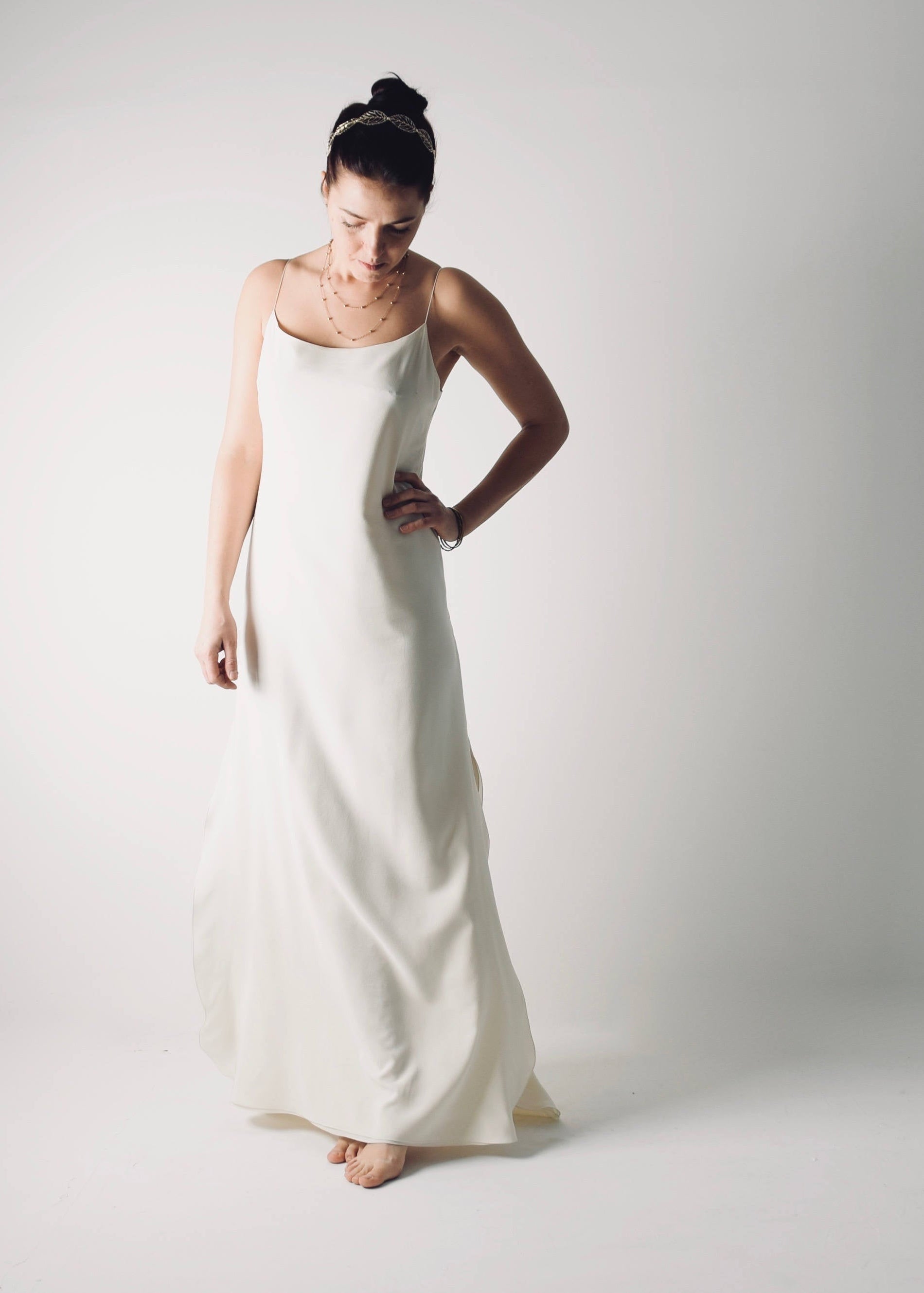 SAPONARIA, a Simple Slip Wedding Dress, with side slits