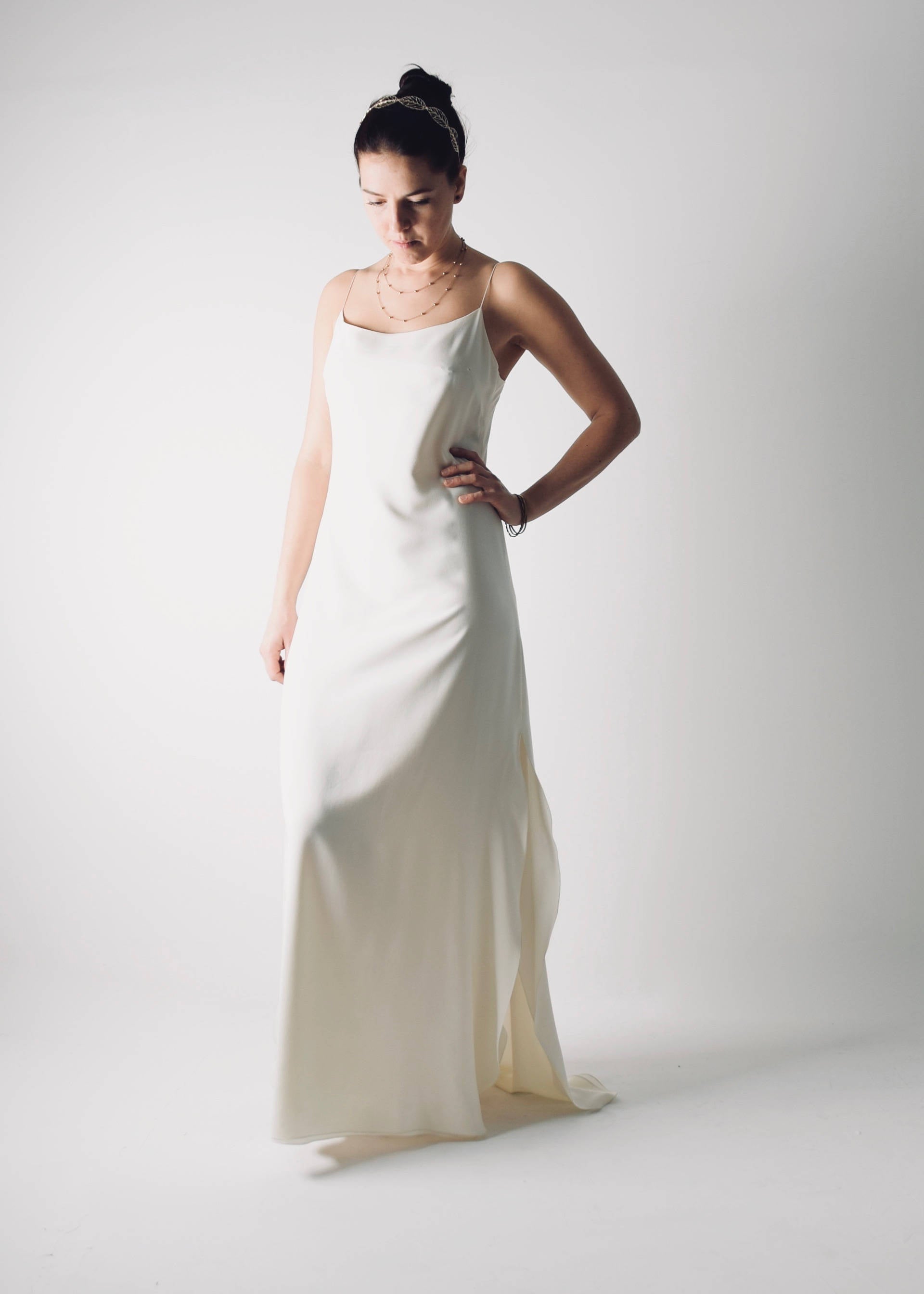 SAPONARIA, a Simple Slip Wedding Dress, with side slits