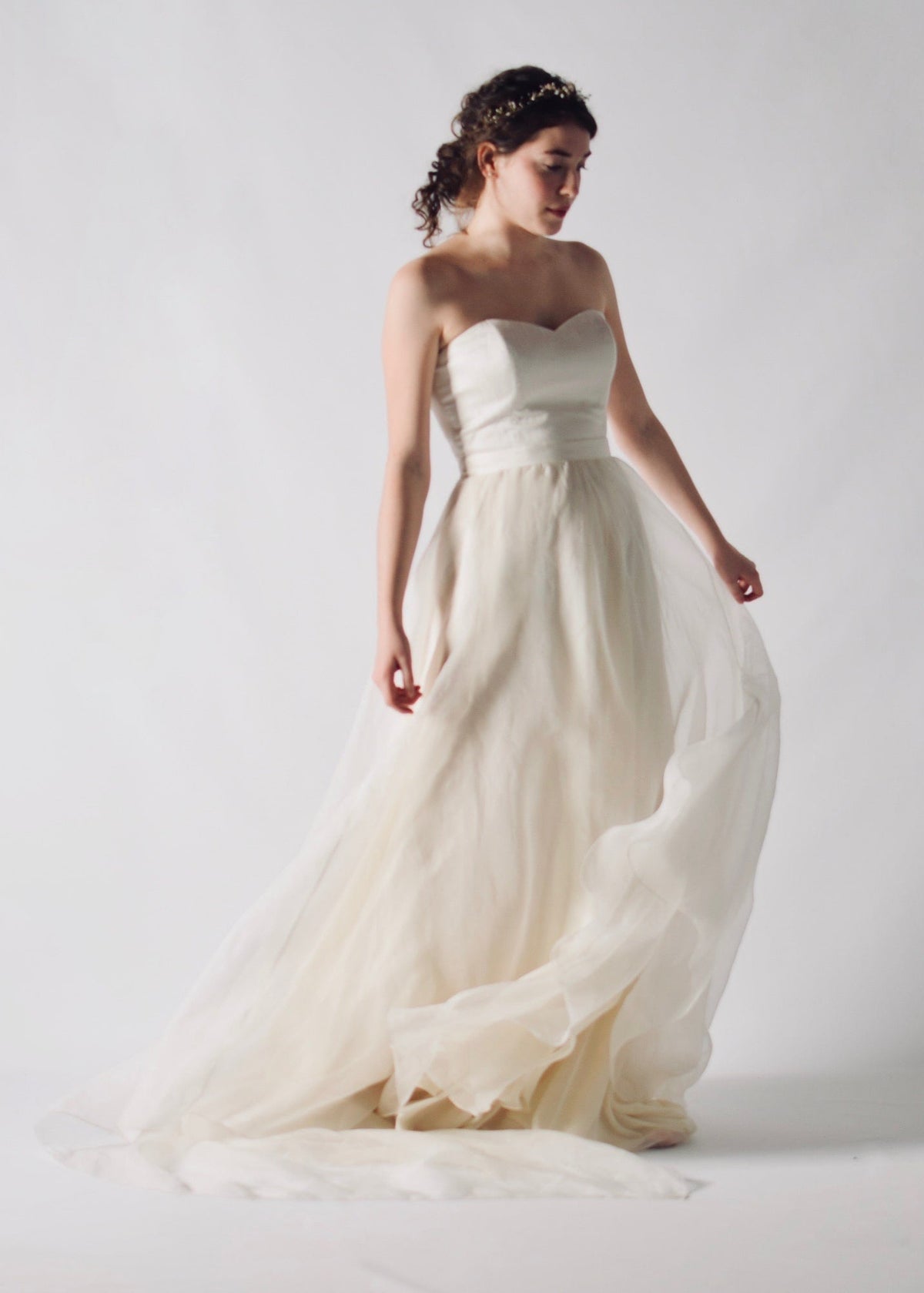 CORIANDER, a Sweetheart Silk Bustier and A-line Skirt Bridal Outfit