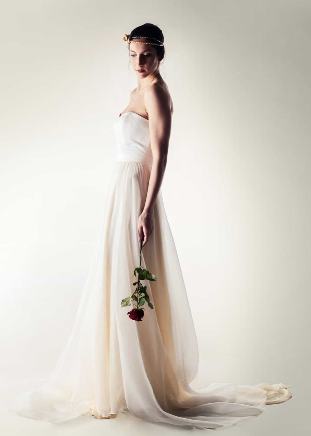 CORIANDER, a Sweetheart Silk Bustier and A-line Skirt Bridal Outfit