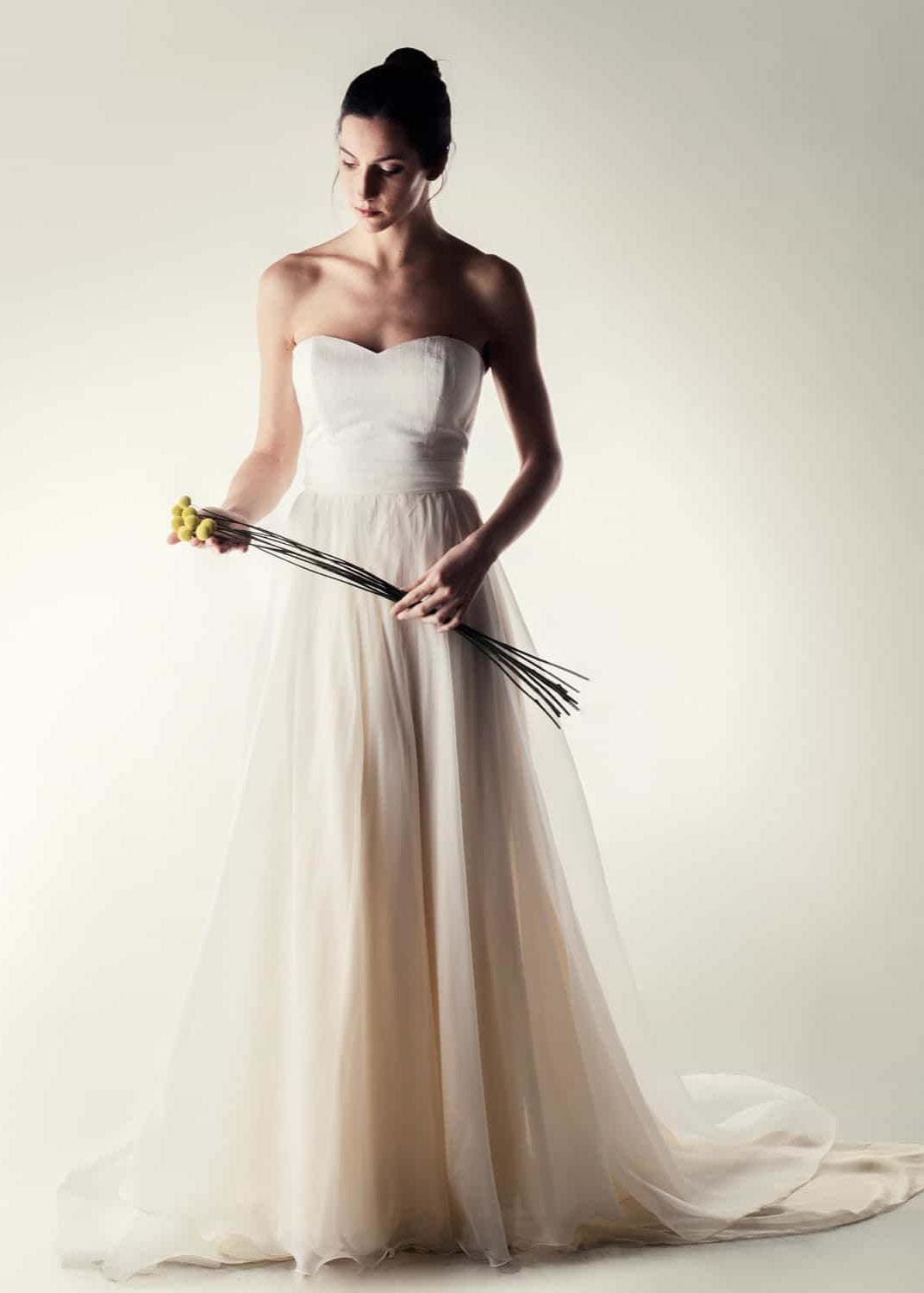 CORIANDER, a Sweetheart Silk Bustier and A-line Skirt Bridal Outfit