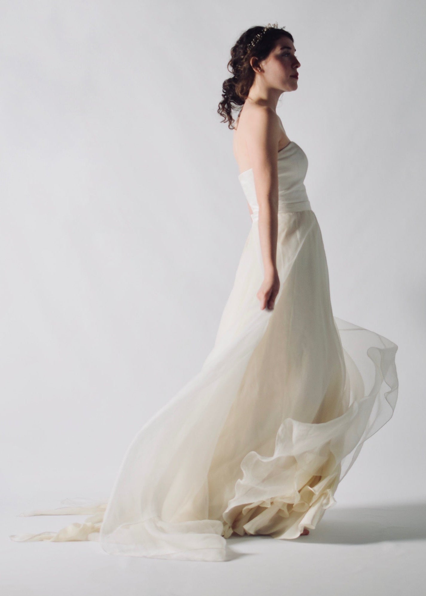CORIANDER, a Sweetheart Silk Bustier and A-line Skirt Bridal Outfit