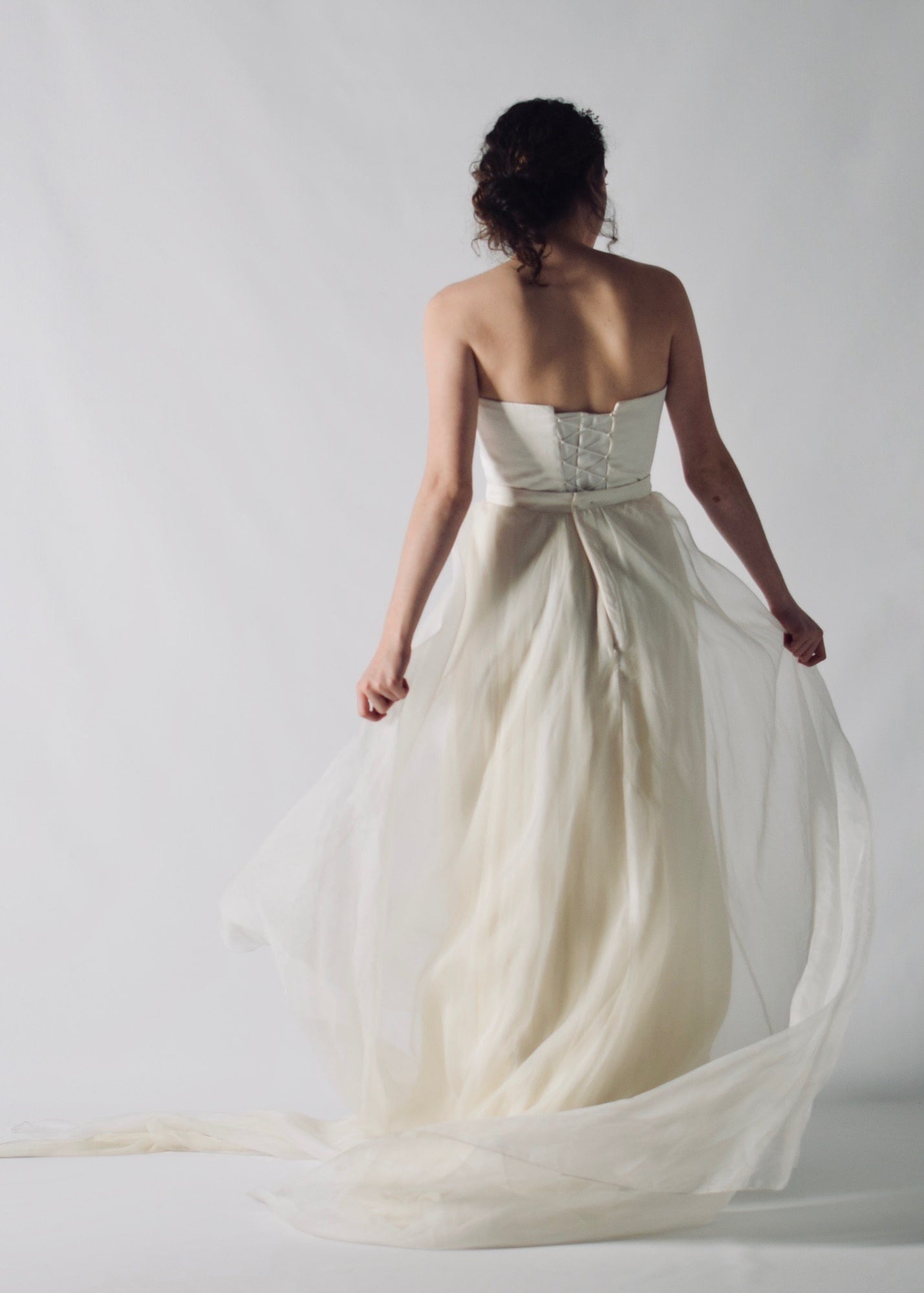CORIANDER, a Sweetheart Silk Bustier and A-line Skirt Bridal Outfit