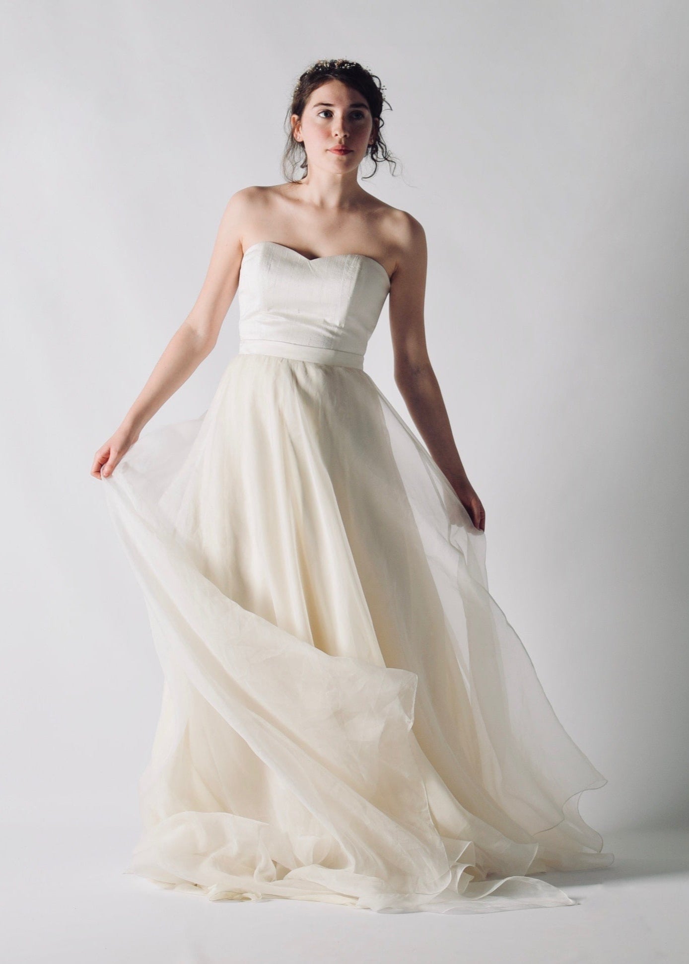 CORIANDER, a Sweetheart Silk Bustier and A-line Skirt Bridal Outfit