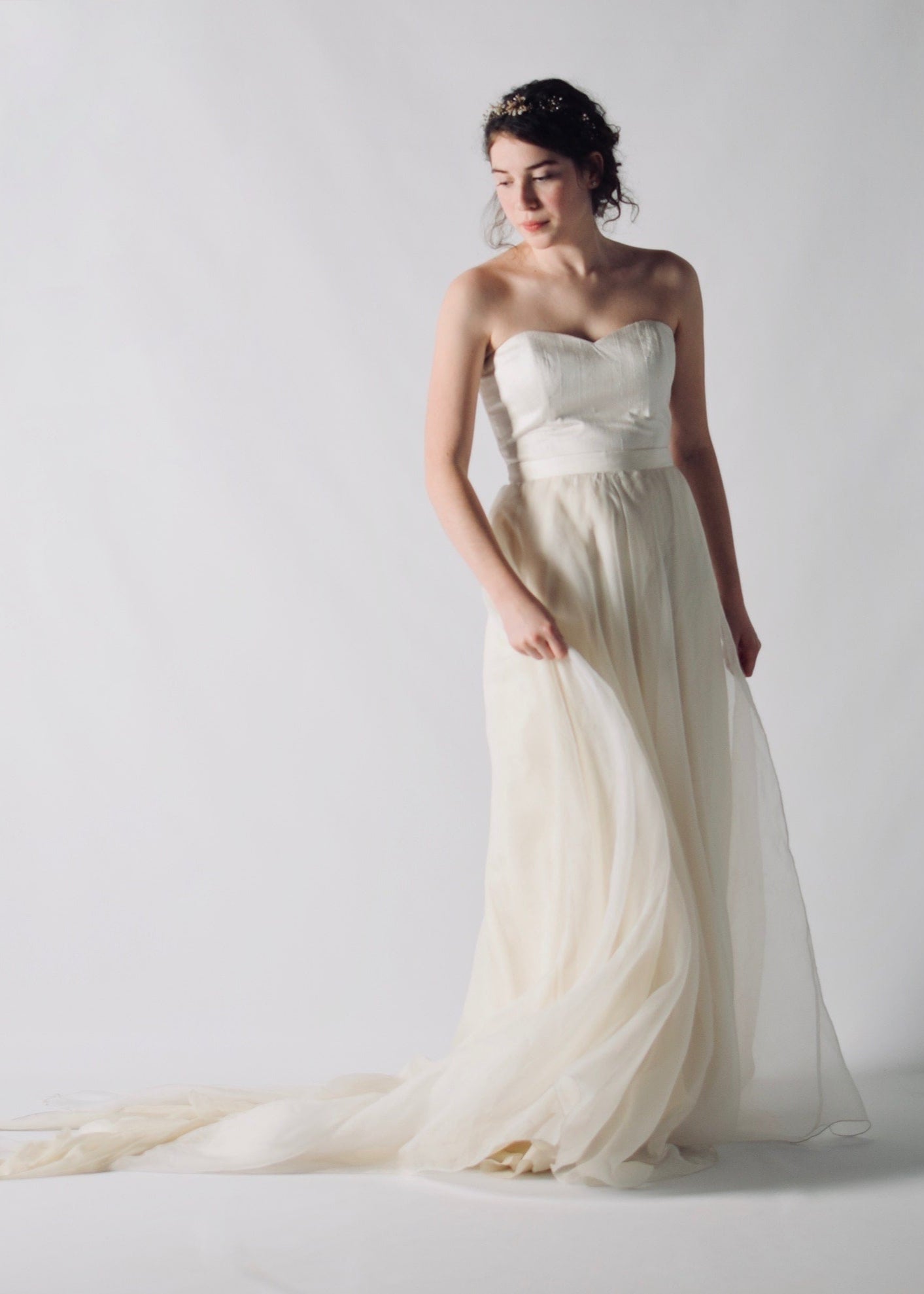 CORIANDER, a Sweetheart Silk Bustier and A-line Skirt Bridal Outfit