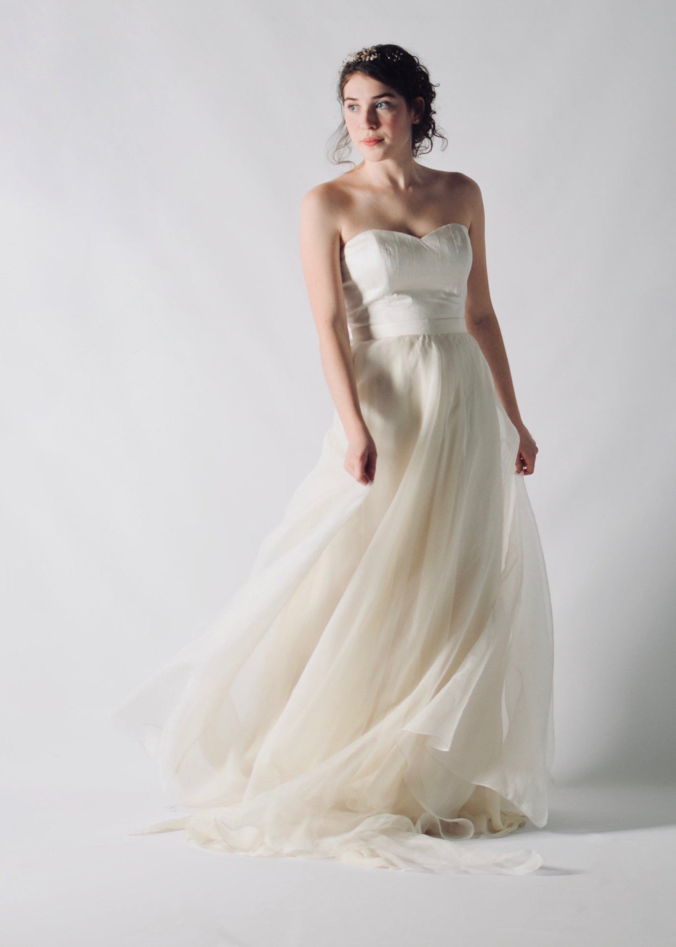 CORIANDER, a Sweetheart Silk Bustier and A-line Skirt Bridal Outfit