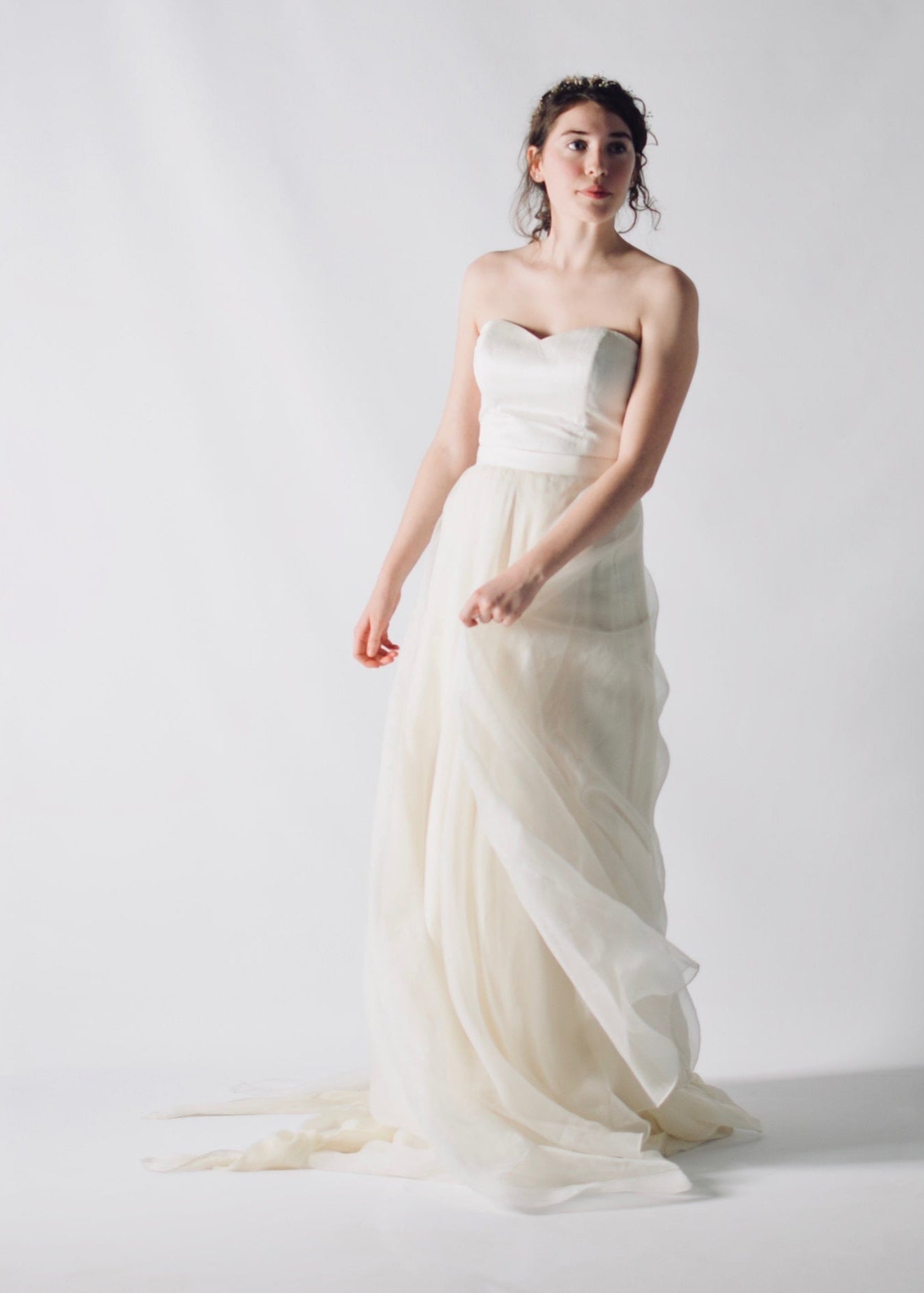 CORIANDER, a Sweetheart Silk Bustier and A-line Skirt Bridal Outfit
