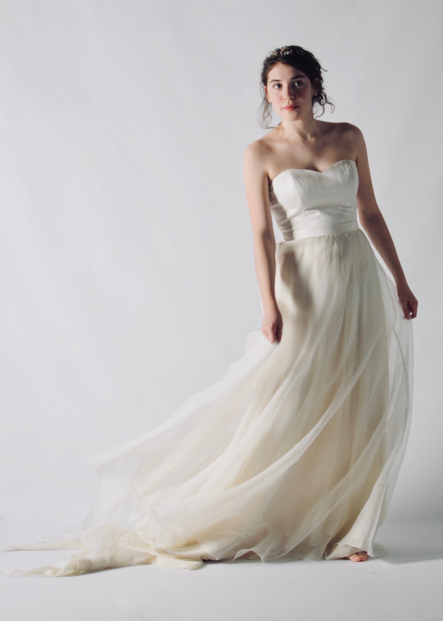 CORIANDER, a Sweetheart Silk Bustier and A-line Skirt Bridal Outfit