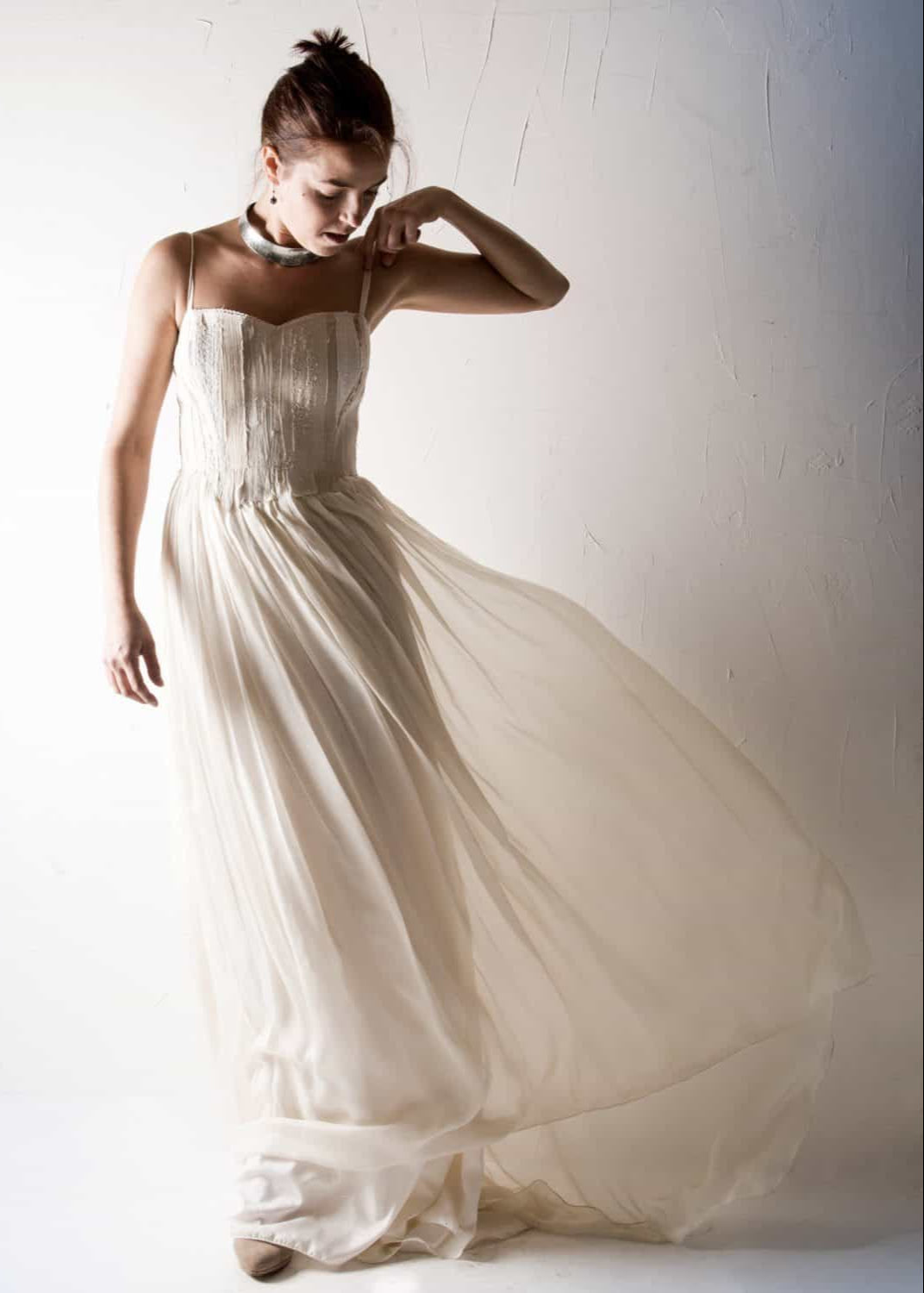LONICERA, a Textured Hemp Wedding Dress with a Silk Chiffon Skirt
