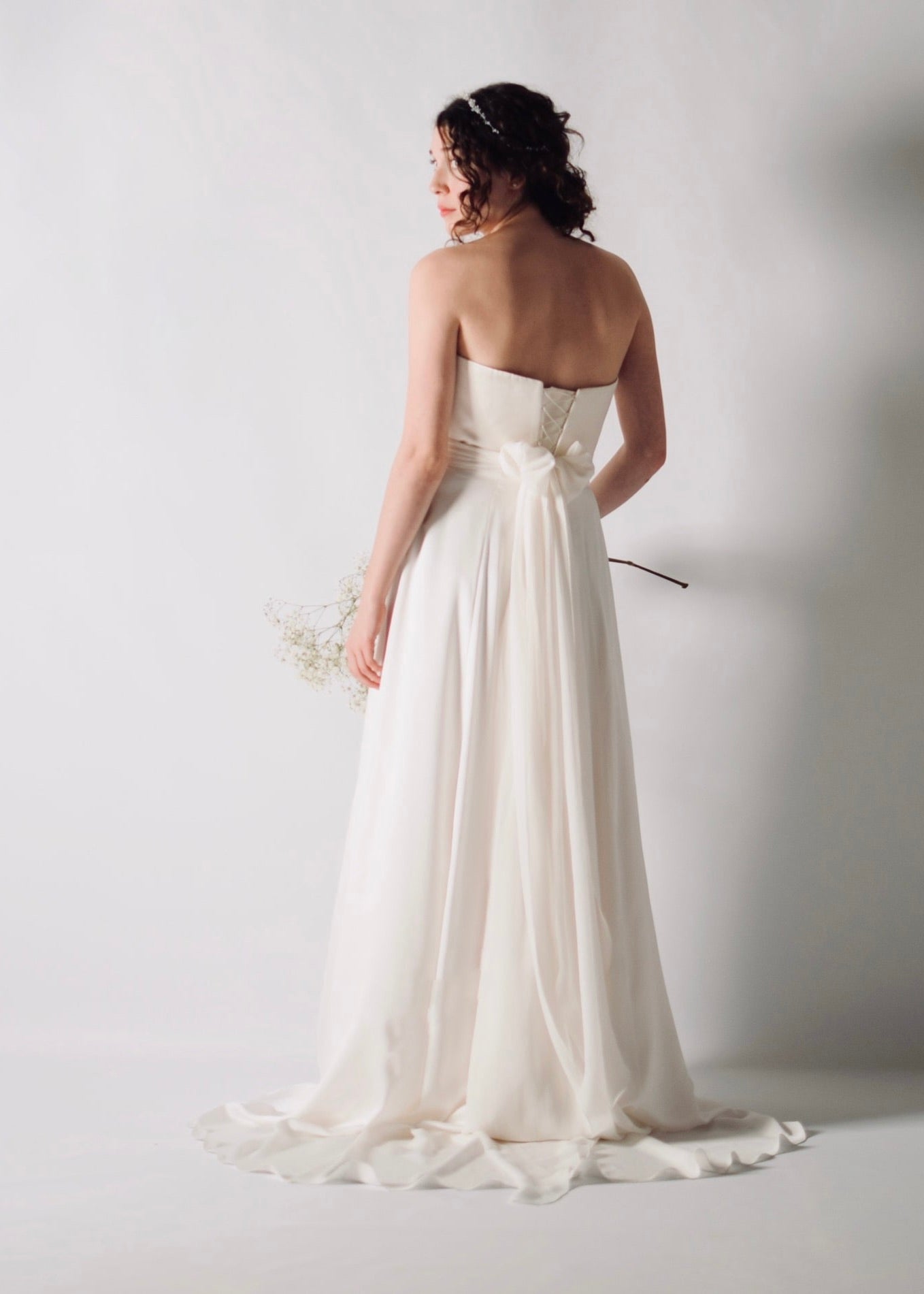 CALLA, A-Line Silk Satin Bridal Skirt with a Short Train, perfect for modern weddings, Back view