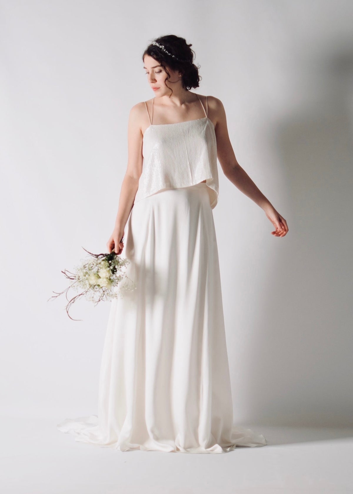 CALLA - Elegant A-Line Silk Satin Bridal Skirt with a Short Train   Larimeloom