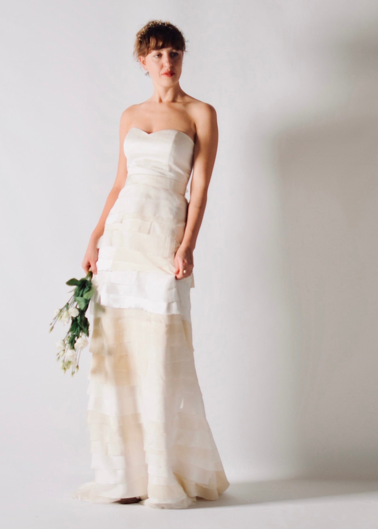 Sustainable wedding skirt made of real silk scraps, eco conscious bridal design wedding dress separates