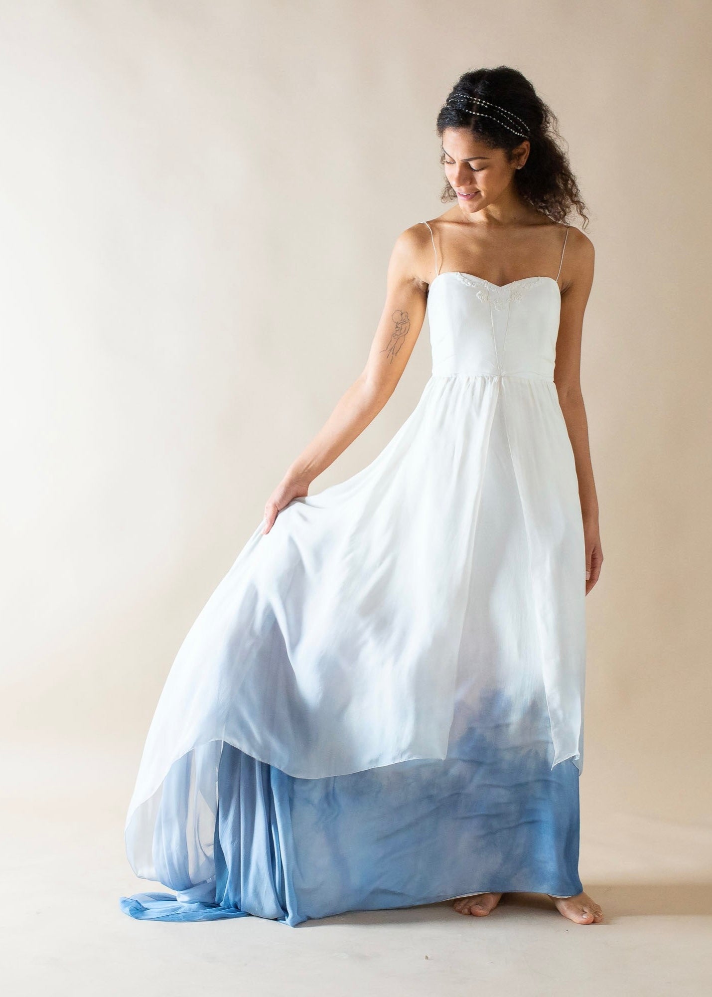 A-Line Ombrè Color Wedding Dress in Silk with removable sleeves
