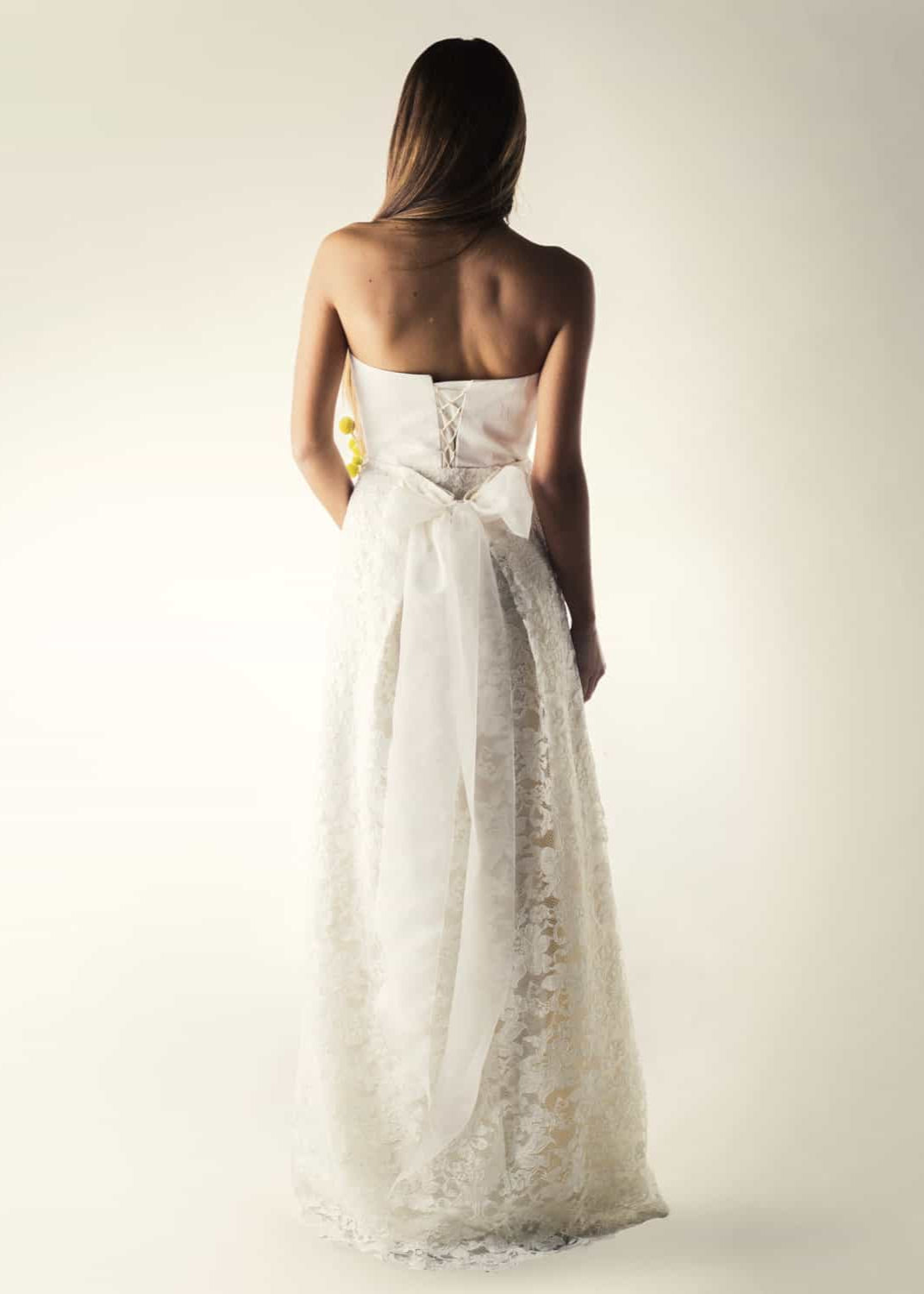 NIGHTSHADE, a Silk Bodice & a Lace Skirt Bridal Outfit, back