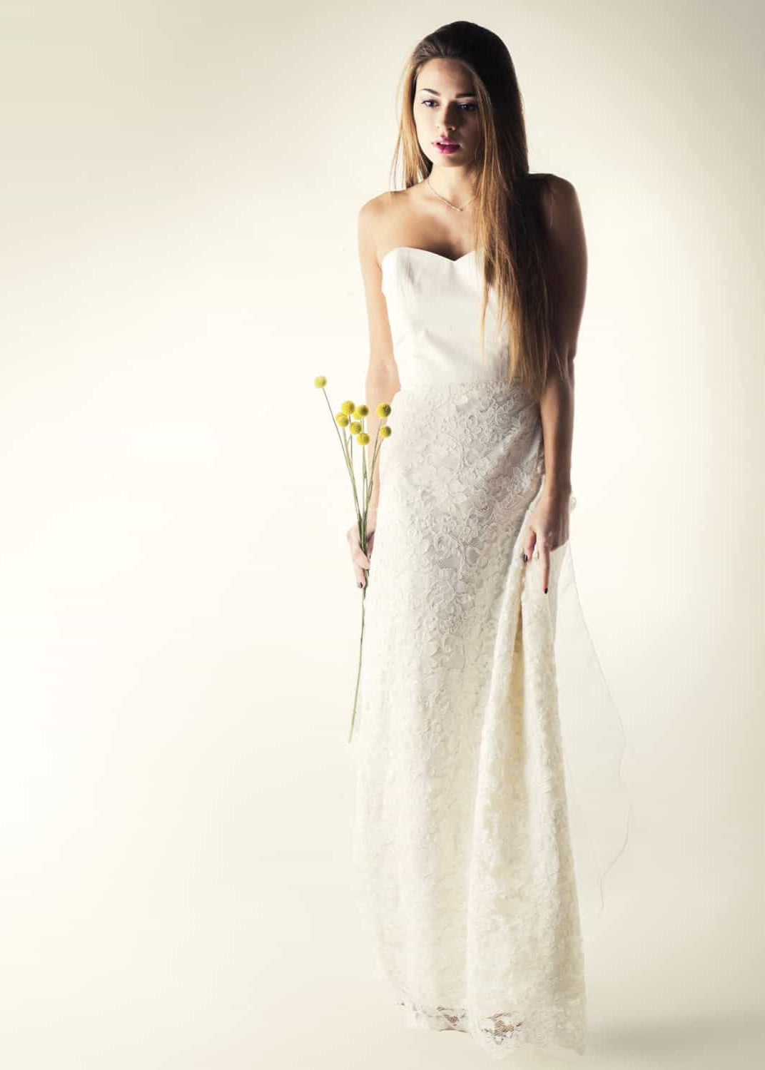 NIGHTSHADE, a Silk Bodice & a Lace Skirt Bridal Outfit, front