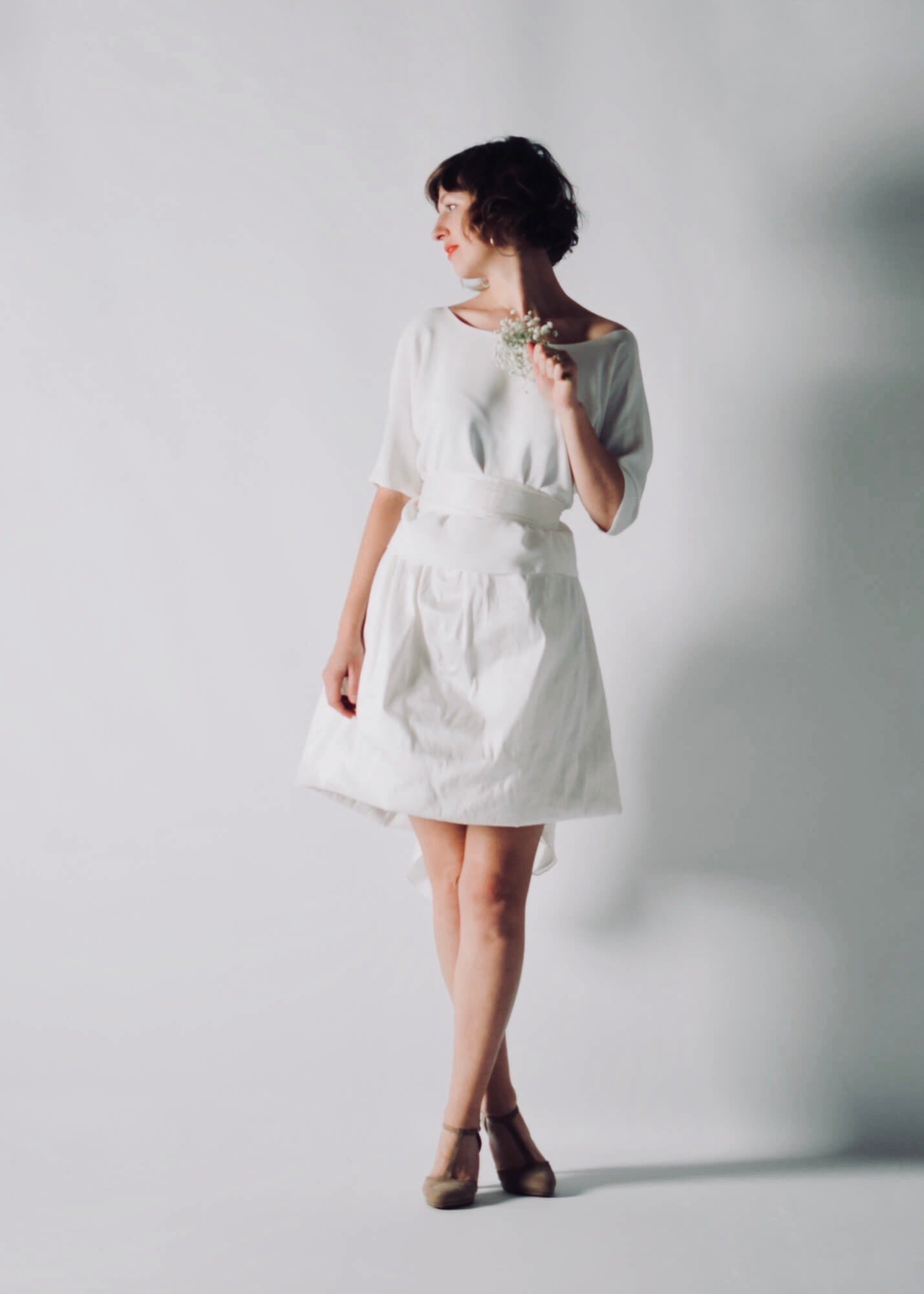 NIGELLA, Playful Short Wedding Dress Separates with Sleeves