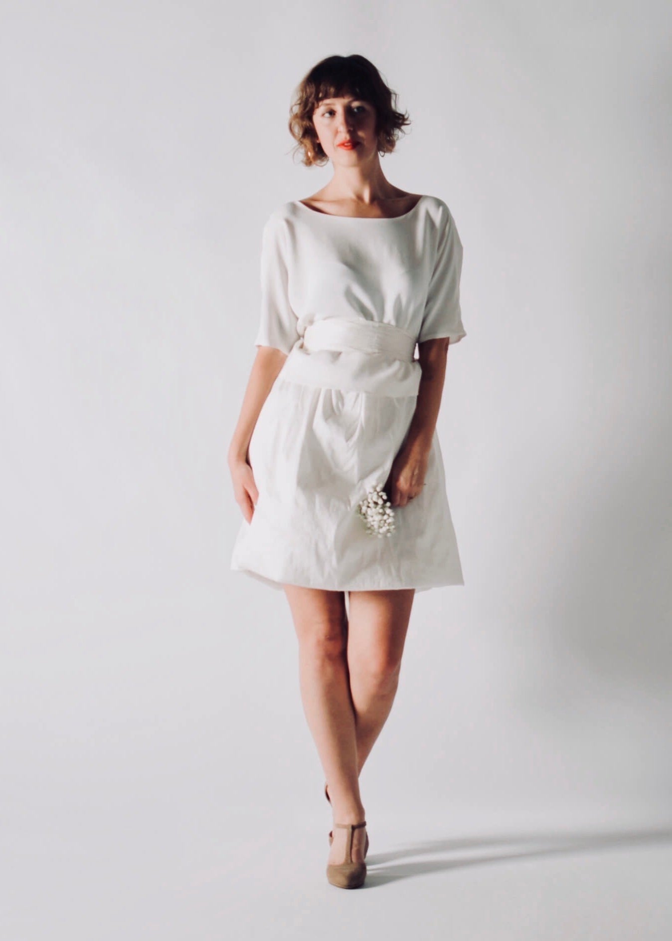 NIGELLA, Playful Short Wedding Dress Separates with Sleeves