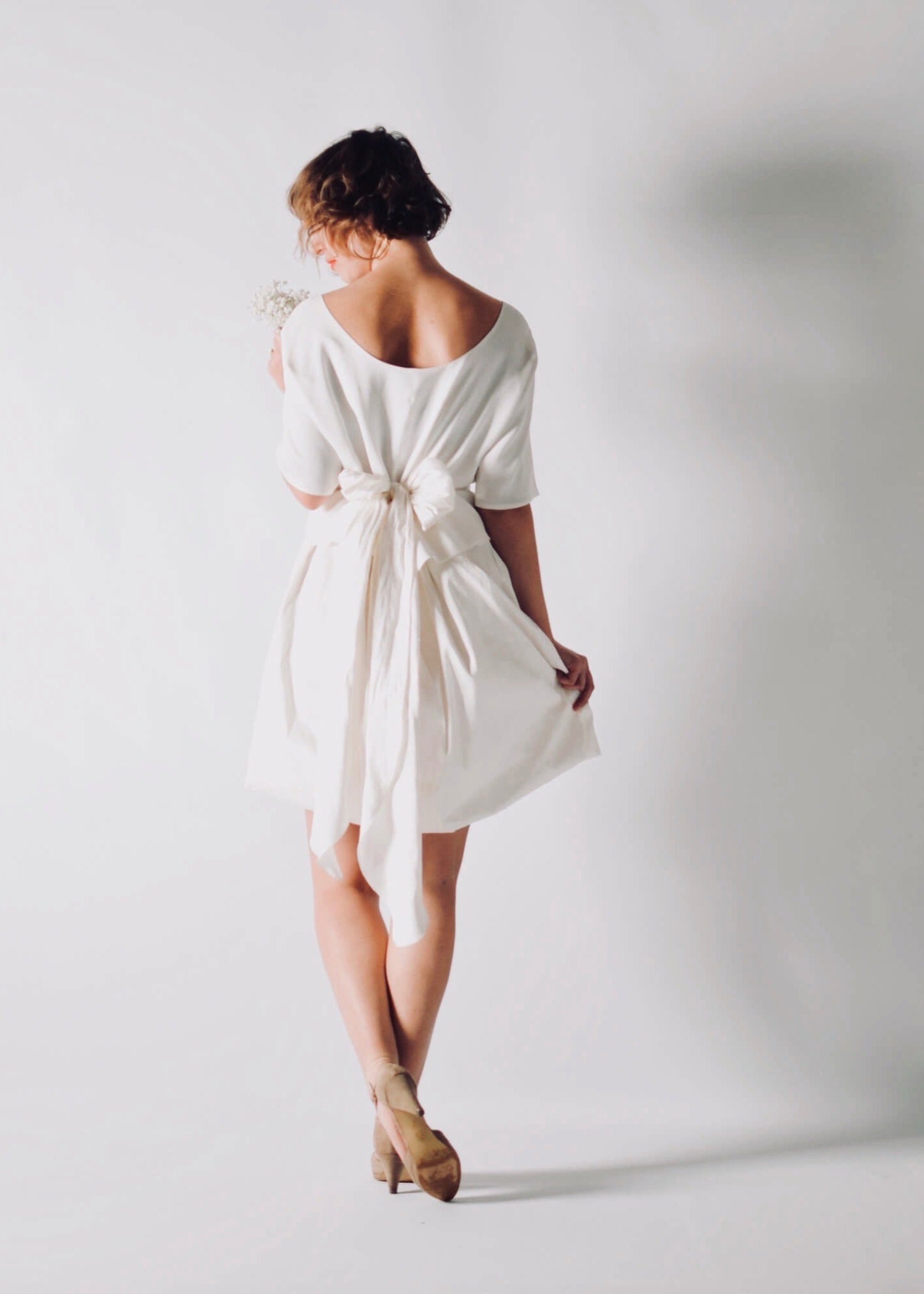 NIGELLA, Playful Short Wedding Dress Separates with Sleeves, back