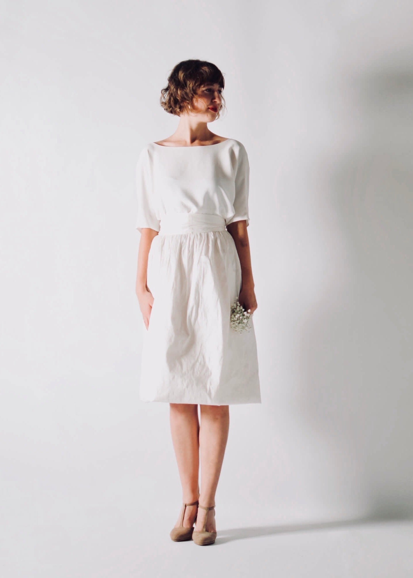 NIGELLA, Playful Short Wedding Dress Separates with Sleeves