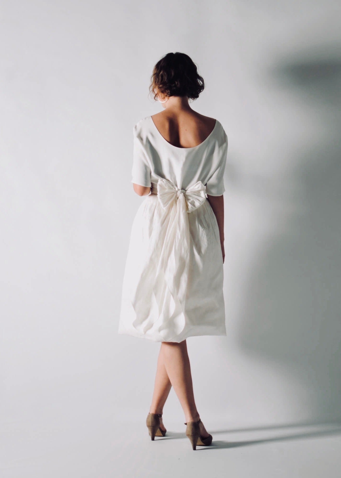 NIGELLA, Playful Short Wedding Dress Separates with Sleeves, back